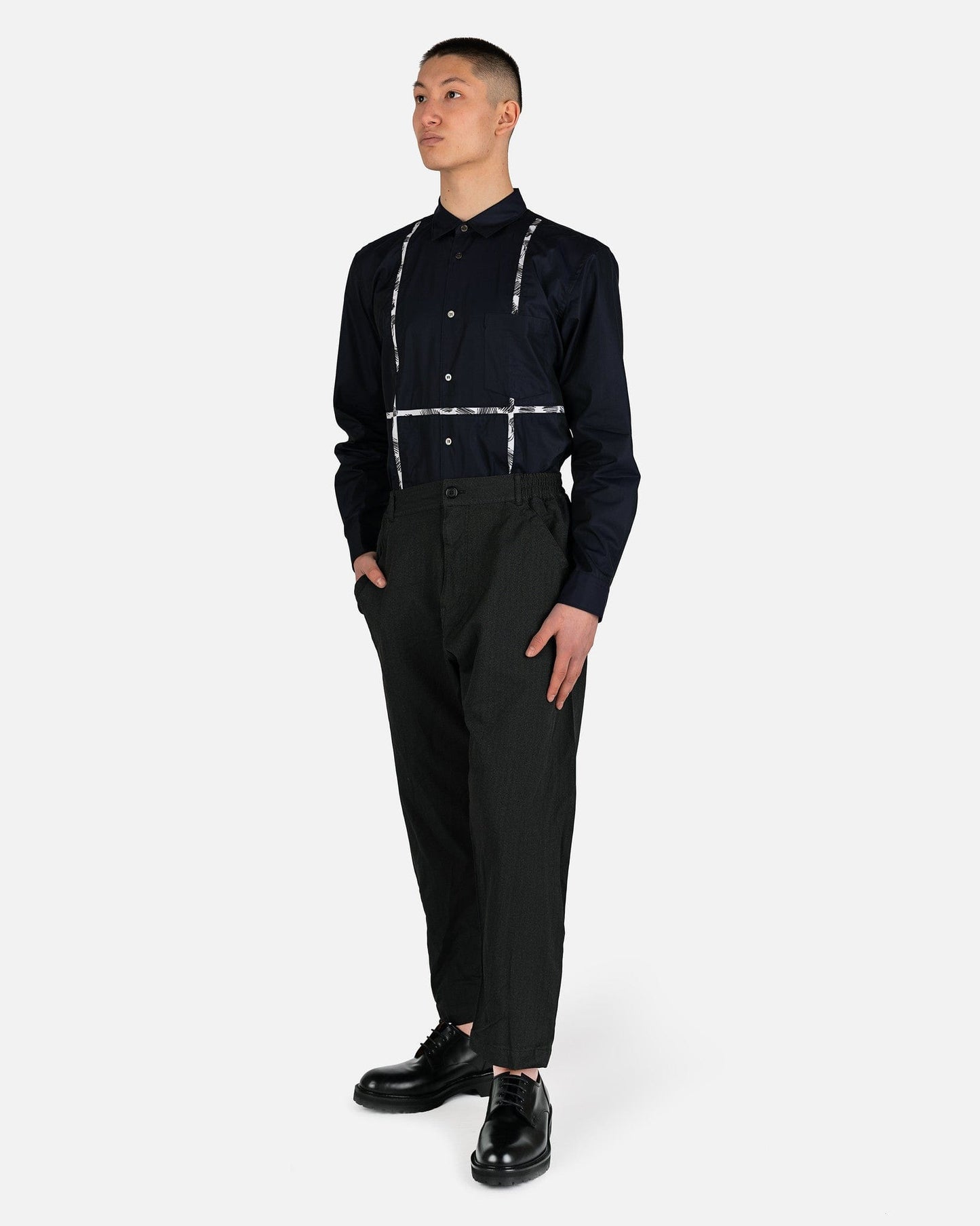 Comme des Garcons Homme Deux Men's Shirts Mickey Mouse Paneled Button-Up in Navy