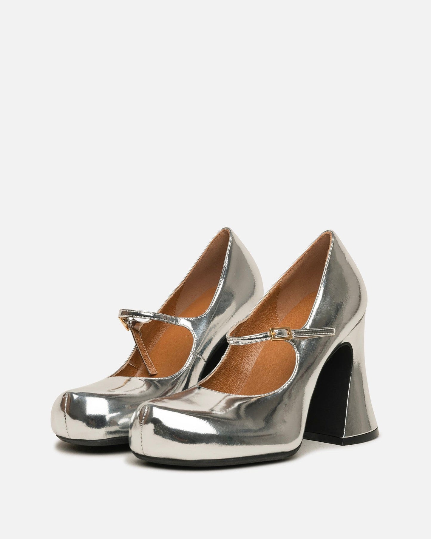 Marni Women Heels Mirrored Leather Mary Janes in Silver