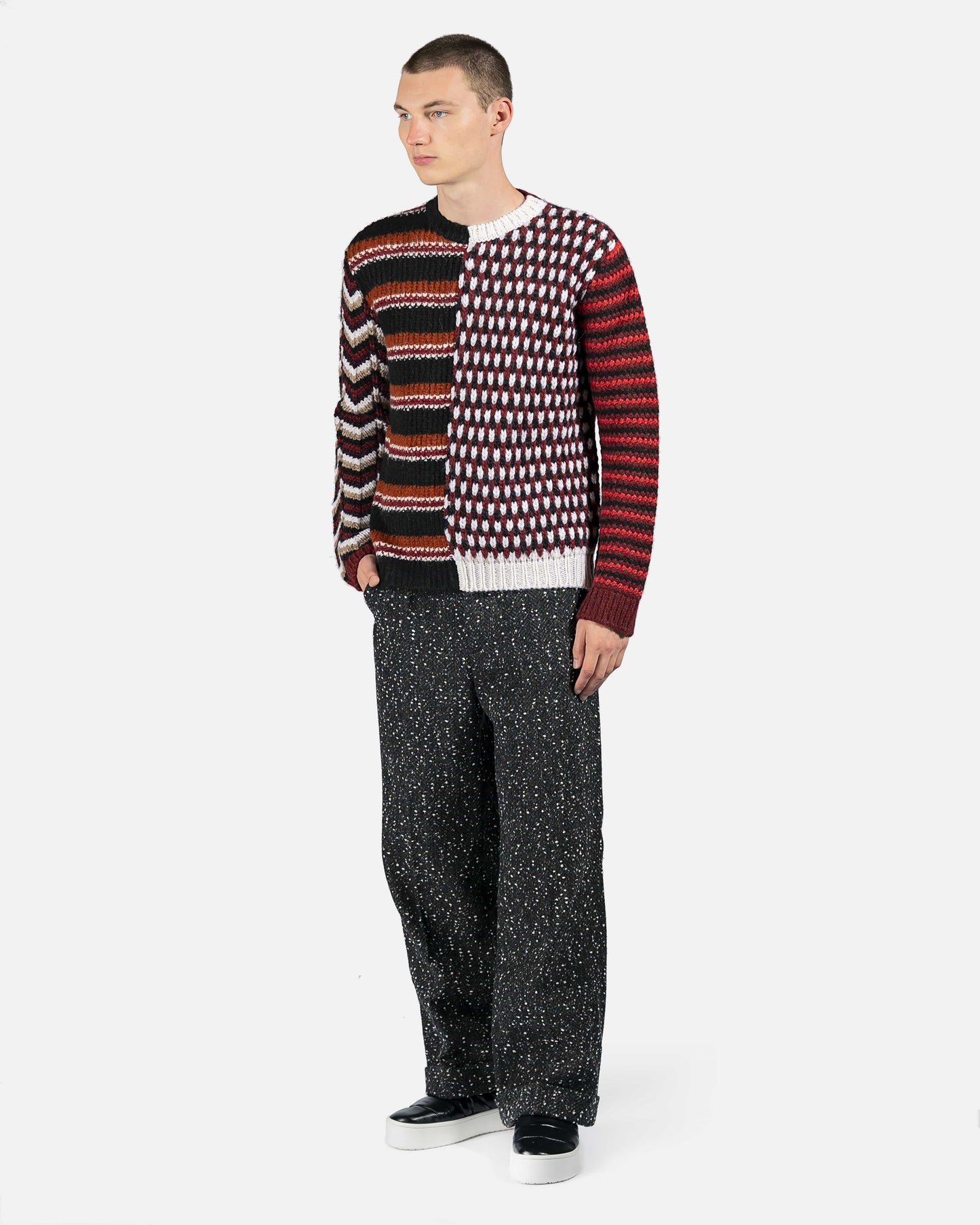Marni mens sweater Mixed Knit Crewneck in Wine