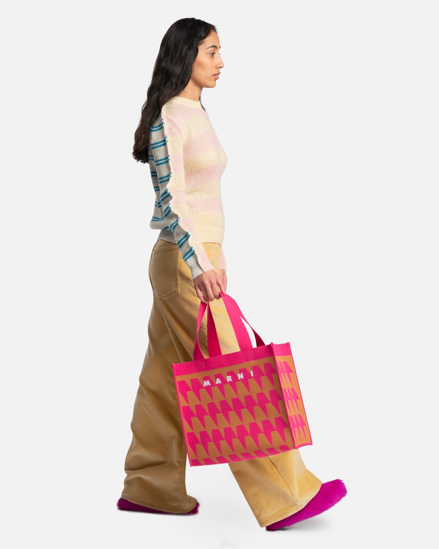 Marni Women Sweaters Mixed Stripe Wool Sweater in Endive