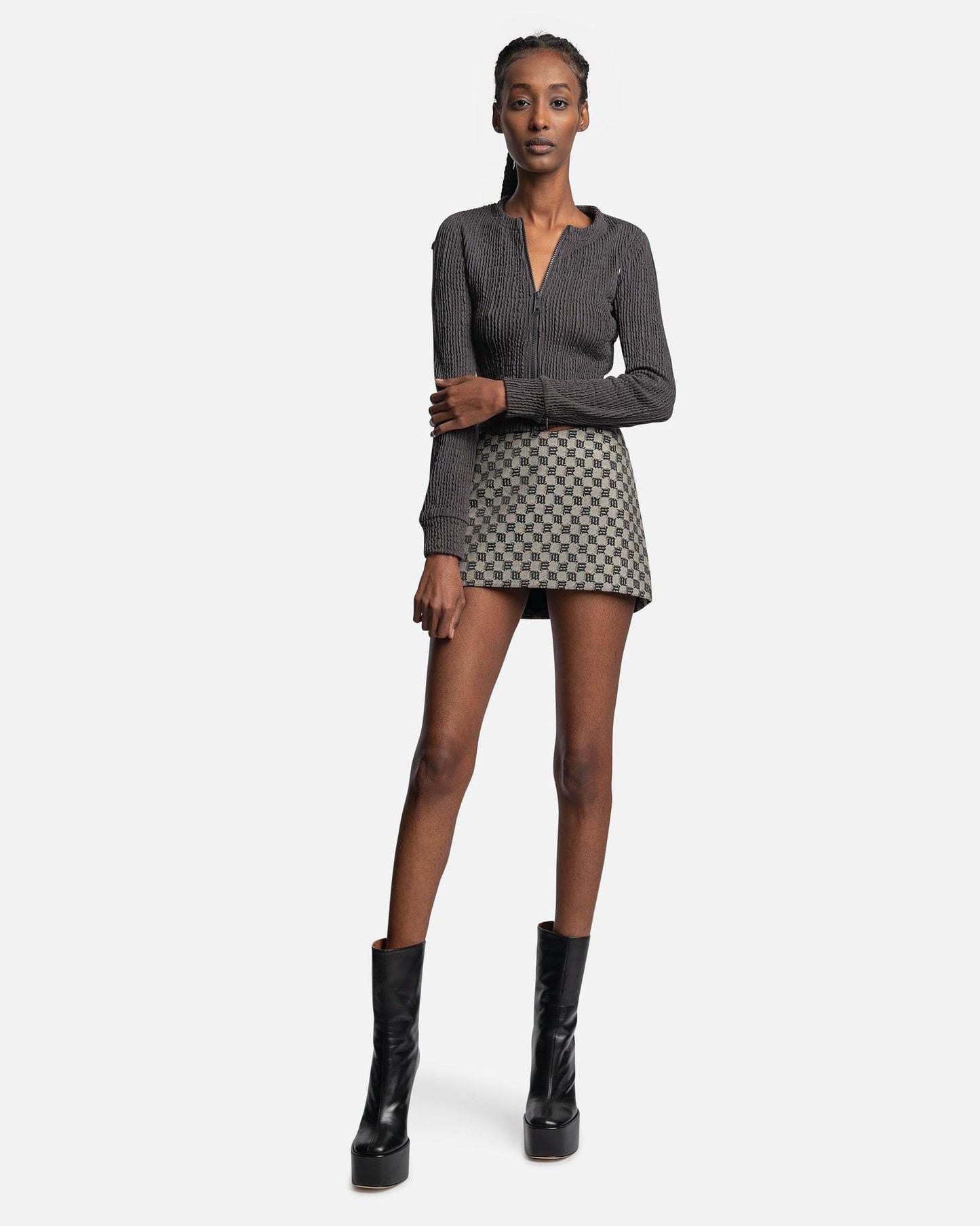 MISBHV Women Skirts Monogram Jacquard Low Waisted Skirt in Multicolor