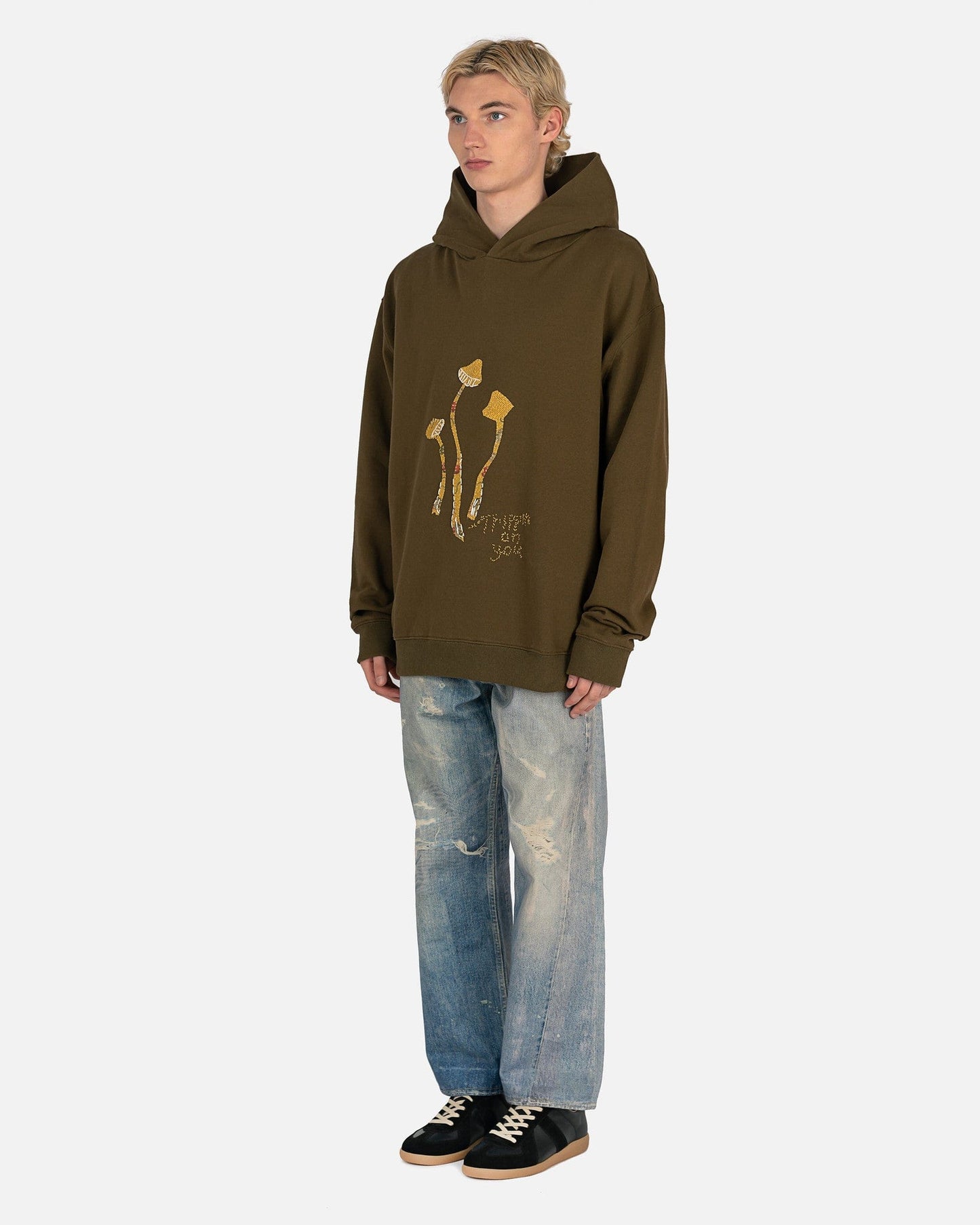 Maison Margiela Men's Sweatshirts Mushroom Embroidered Hoodie in Green