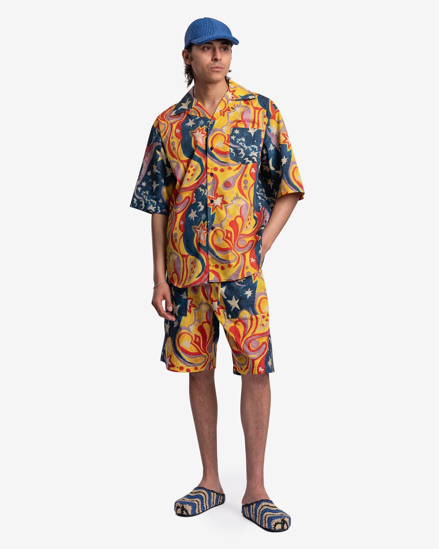 Marni Men's Shorts No Vacancy Inn Galactic Paradise Poplin Shorts in Royal