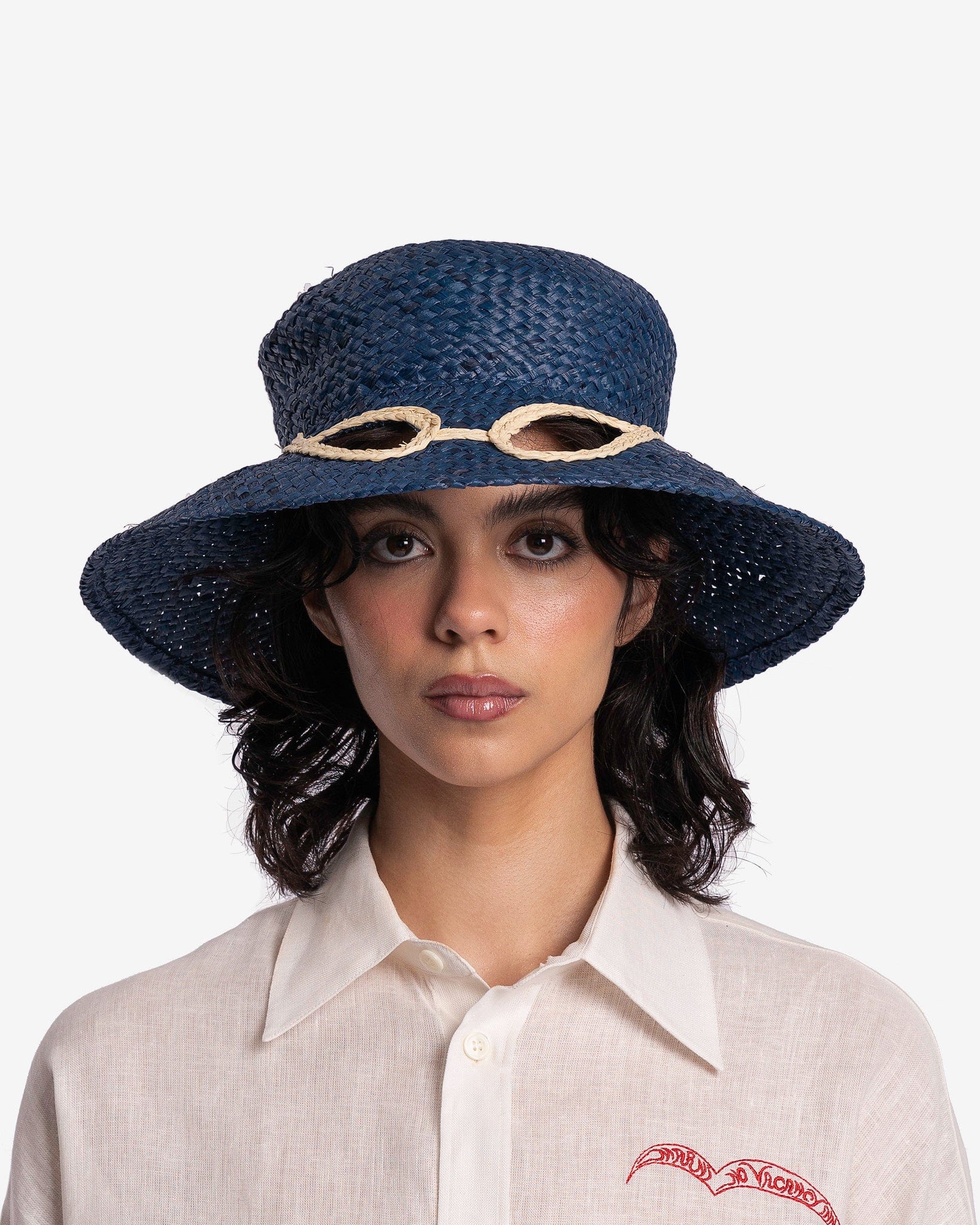 No Vacancy Inn Rafia Hat in Night Blue – SVRN