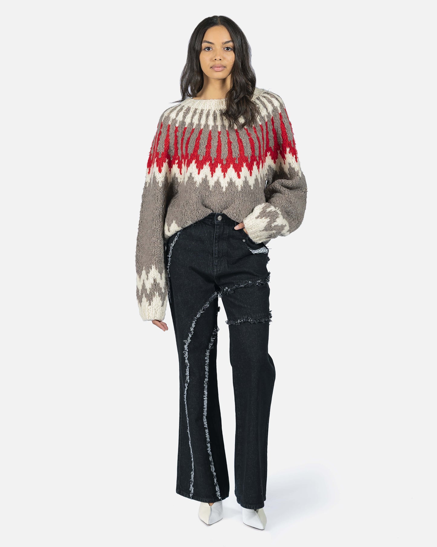 Andersson Bell mens sweater Nordic Crewneck Sweater in Grey/Red