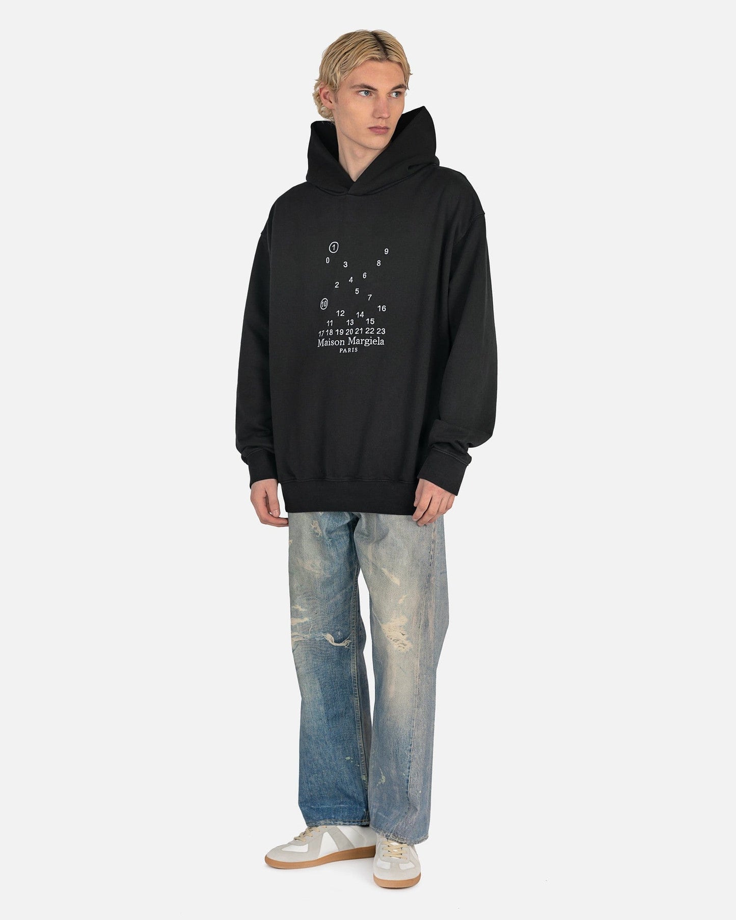 Maison Margiela Men's Sweatshirts Numbers Logo Hooded Sweatshirt in Black