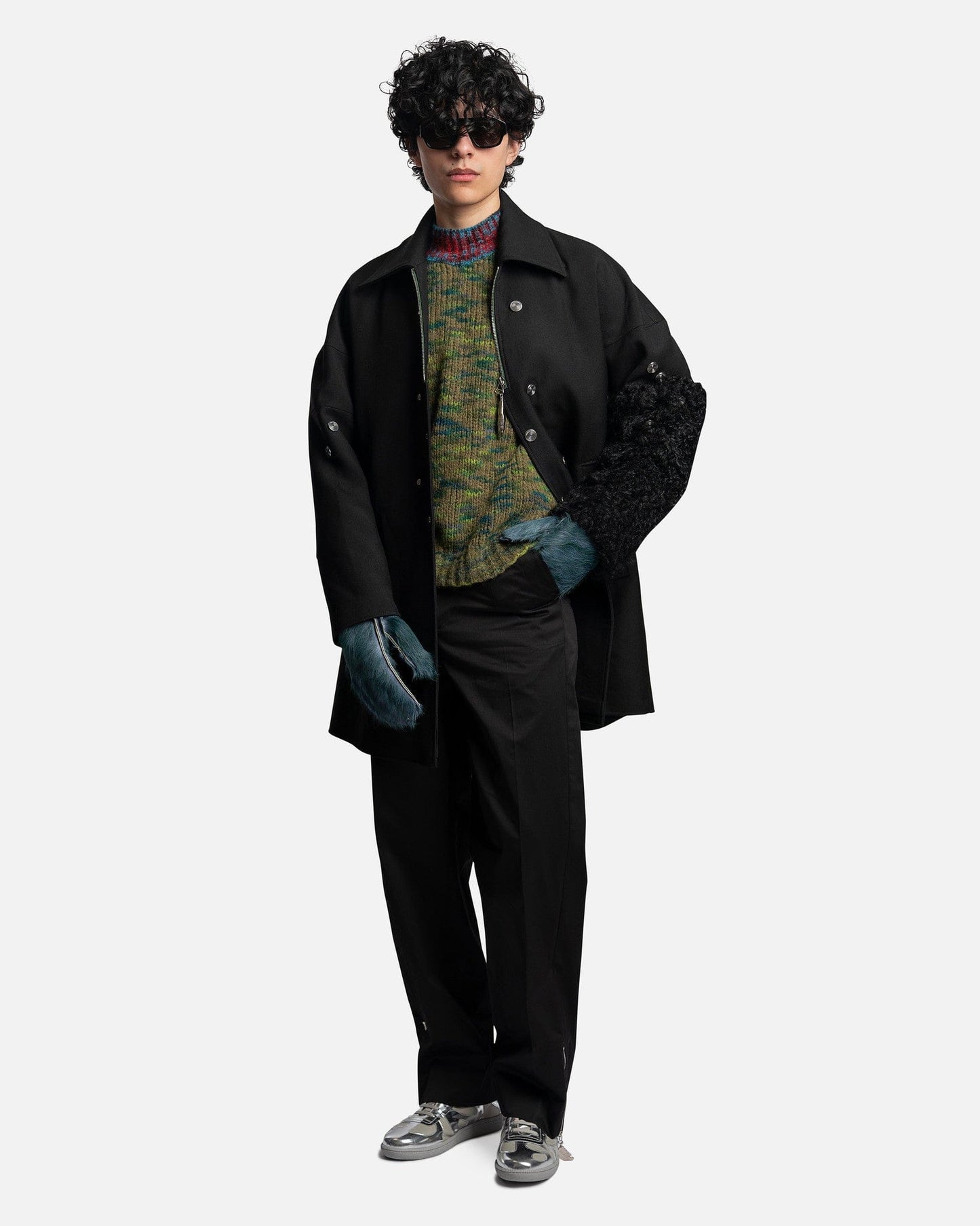 NAMACHEKO Men's Sweater Orou Crewneck in Green Speckled/Blue