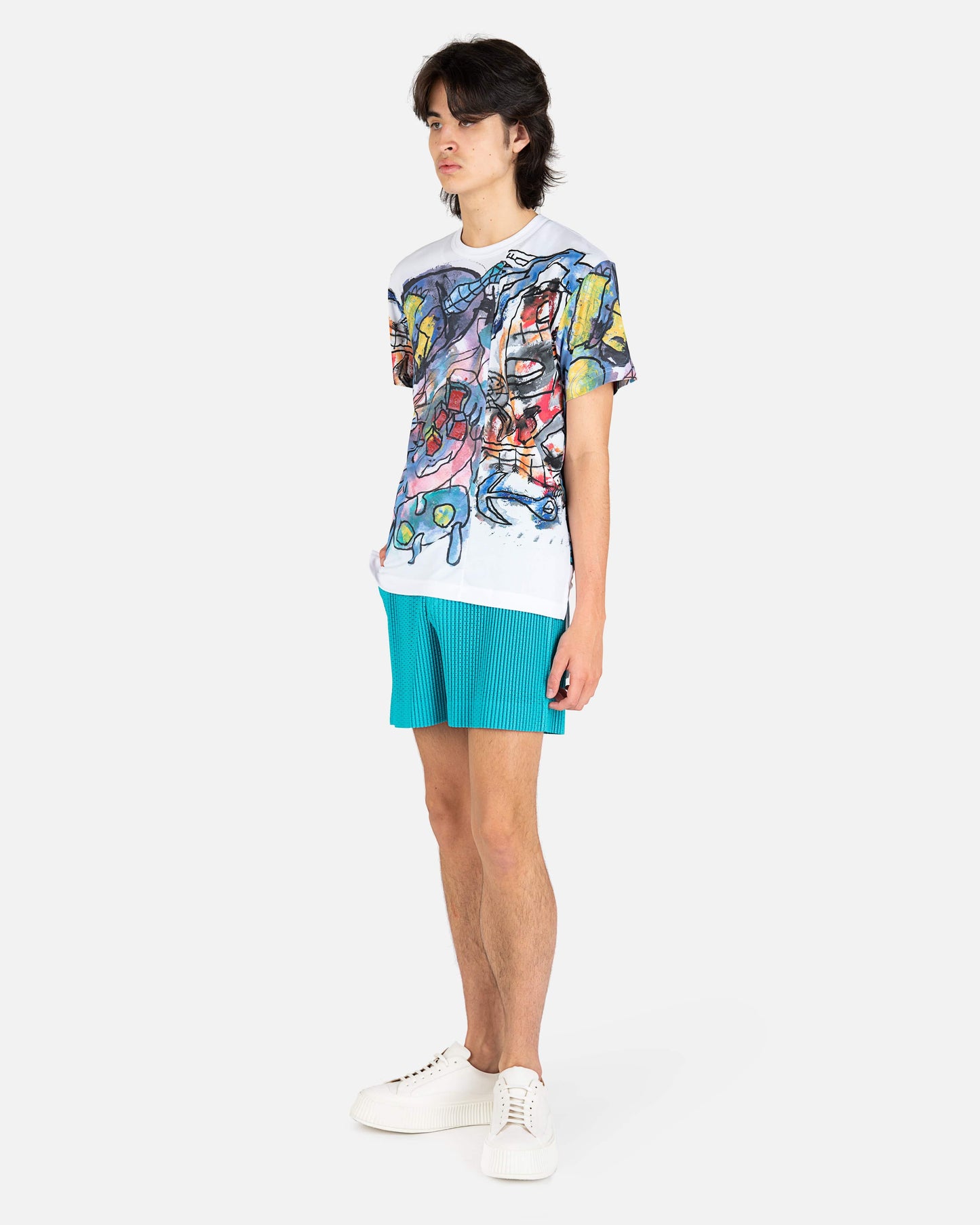 Homme Plissé Issey Miyake Men's Pants O/S Outer Mesh Shorts in Turquoise