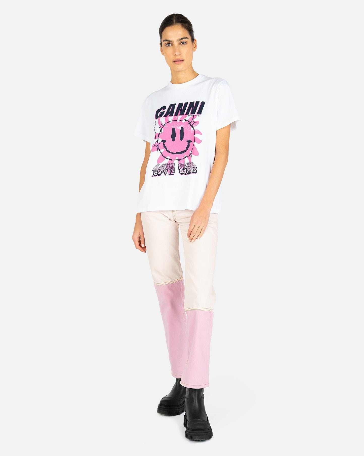 Ganni Women Pants Overdyed Cutline Denim in Light Lilac