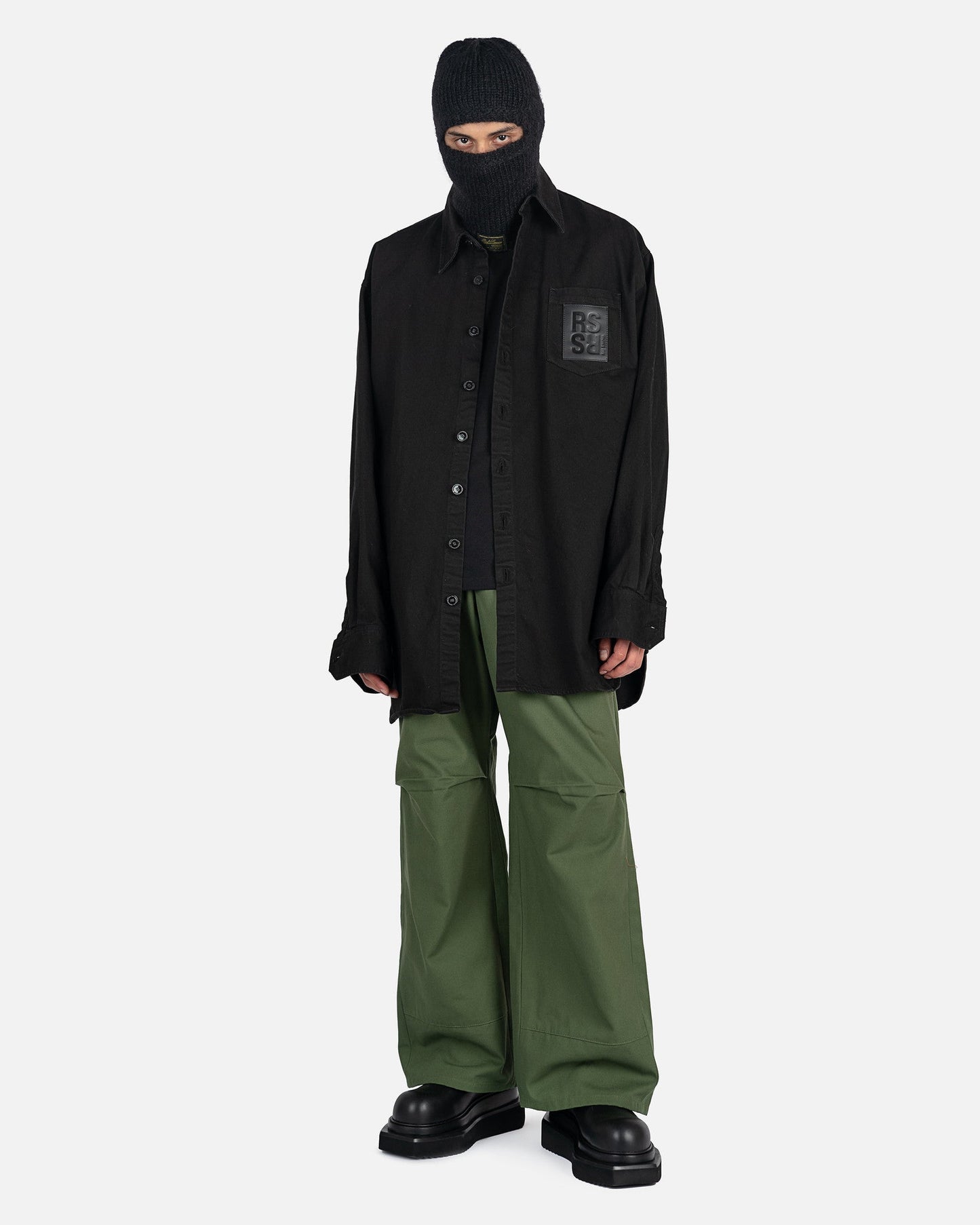 Raf Simons Men's Shirts Oversized Denim Shirt with R Pin in Back in Black