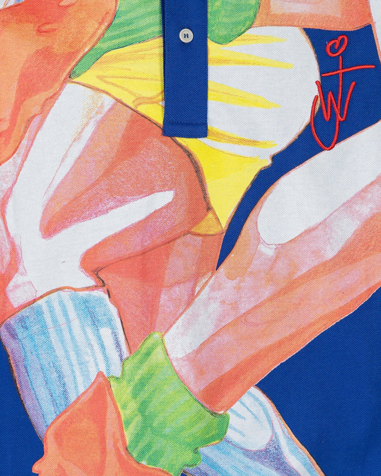 JW Anderson Men's Shirts Oversized Print Polo Shirt in Blue