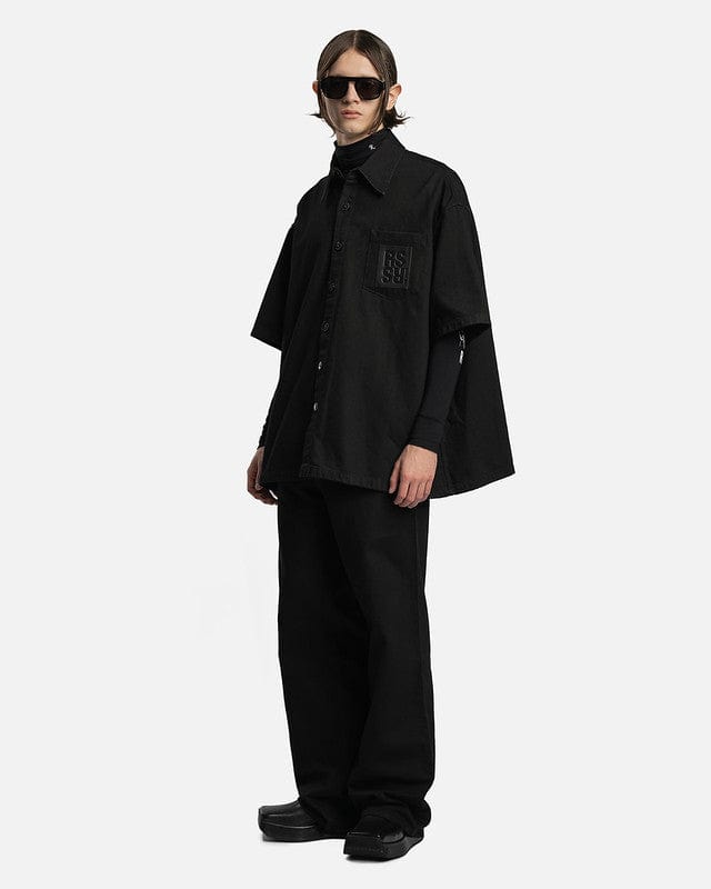 Raf Simons Men's Shirts Oversized Short Sleeved Denim Shirt in Black