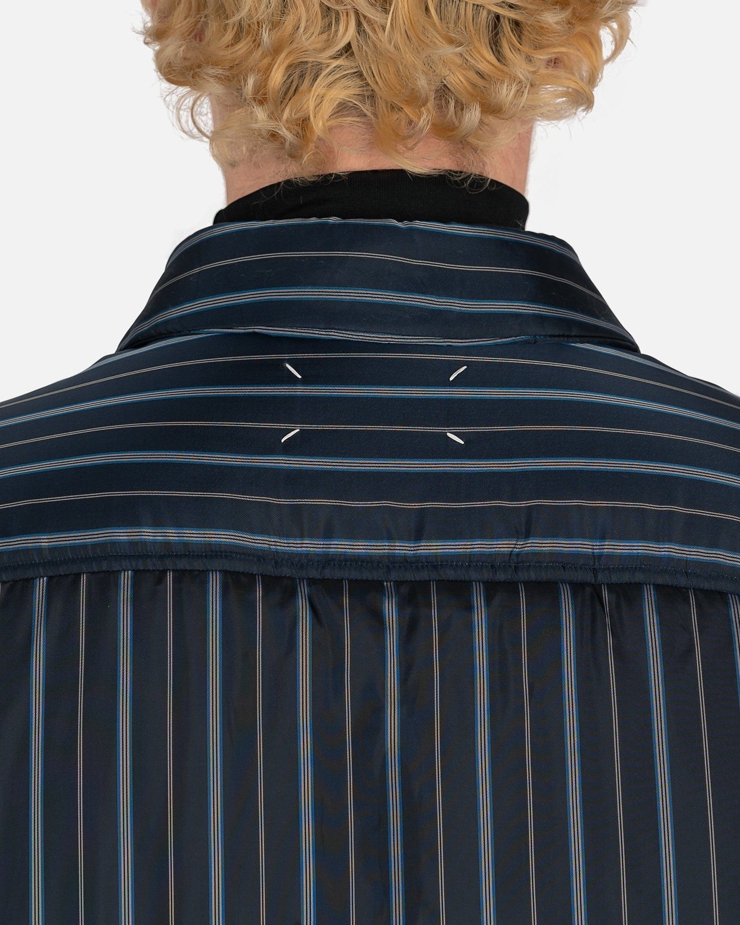 Maison Margiela Men's Shirts Padded Striped Shirt in Navy
