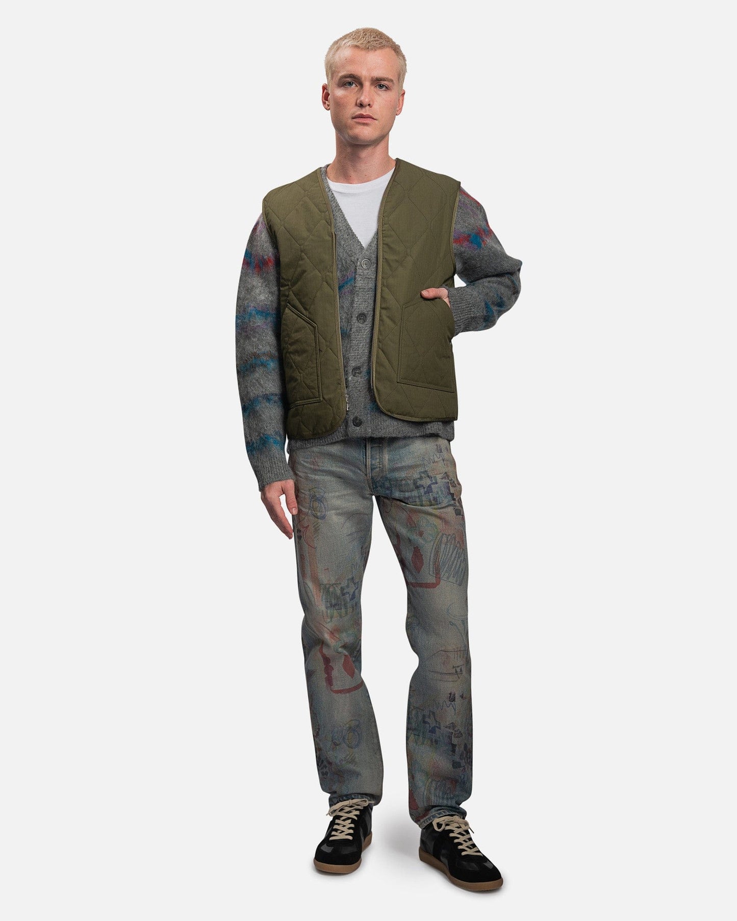 John Elliott Men's Tops Paneled Deck Jacket Liner Vest in Olive