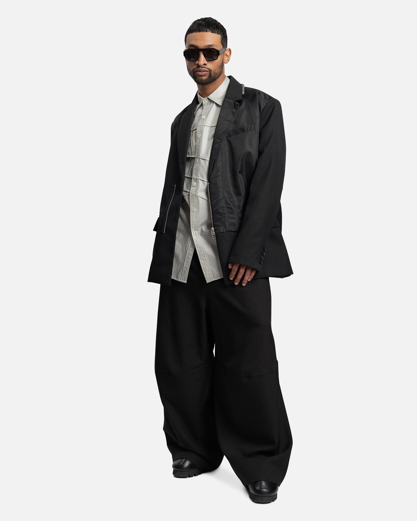 Feng Chen Wang Men's Shirts Paneled Long Sleeve Shirt in Light Grey