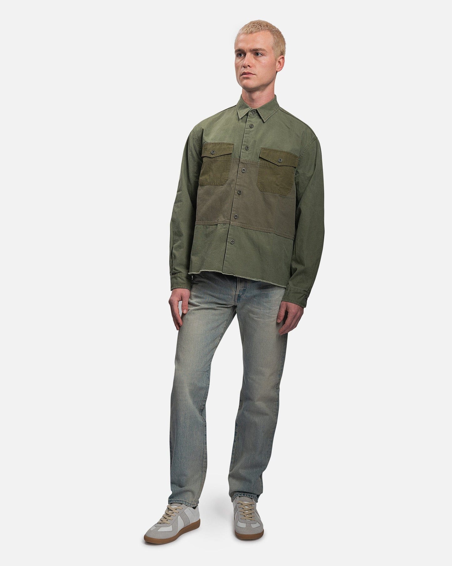 John Elliott Men's Shirts Paneled Military Shirt in Olive