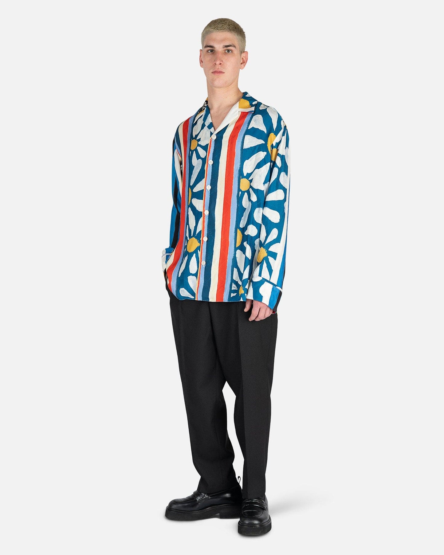 Marni Men's Shirts Patchwork Print Viscose Jacquard Shirt in Blue