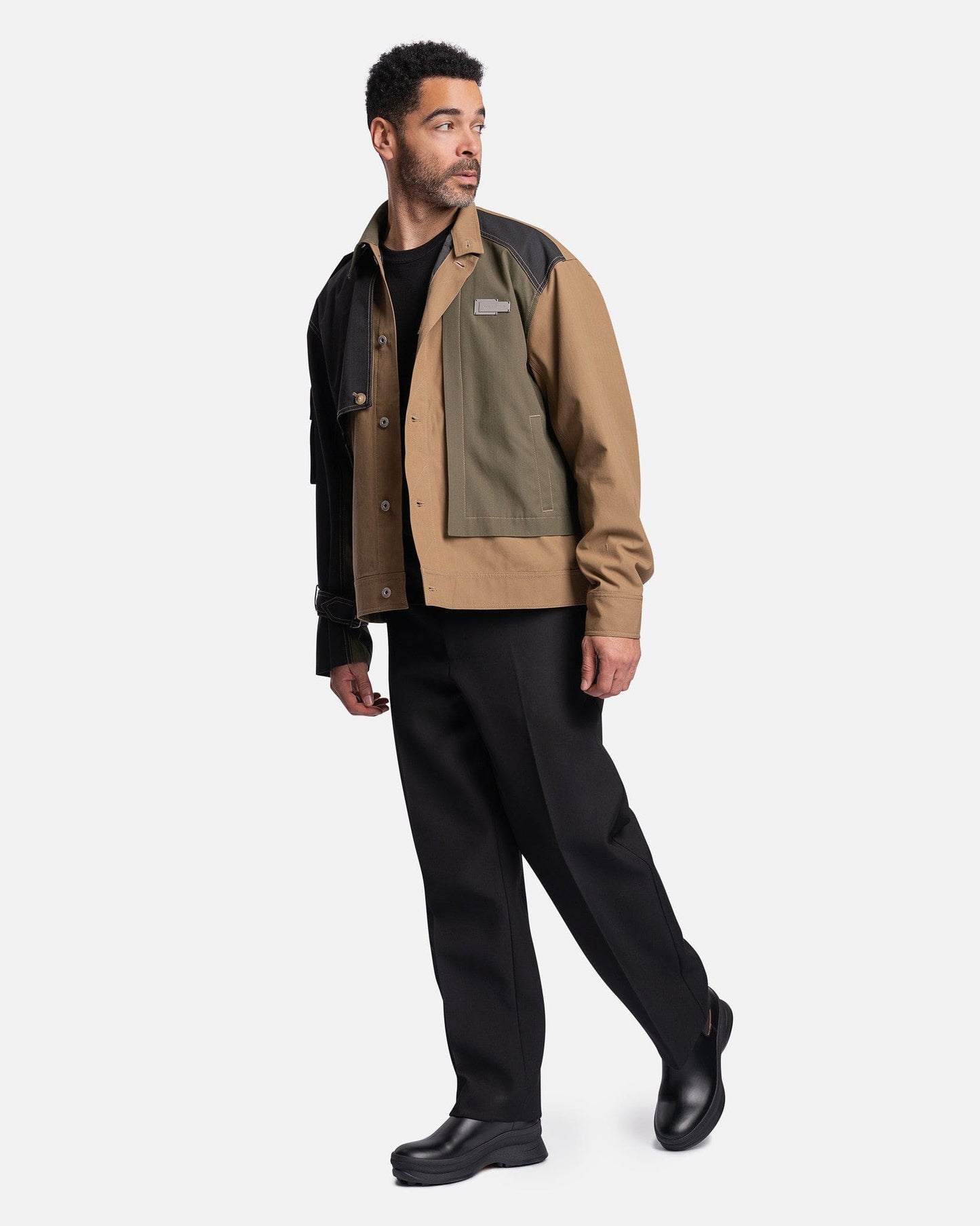 Feng Chen Wang Men's Jackets Patchwork Work Jacket in Khaki