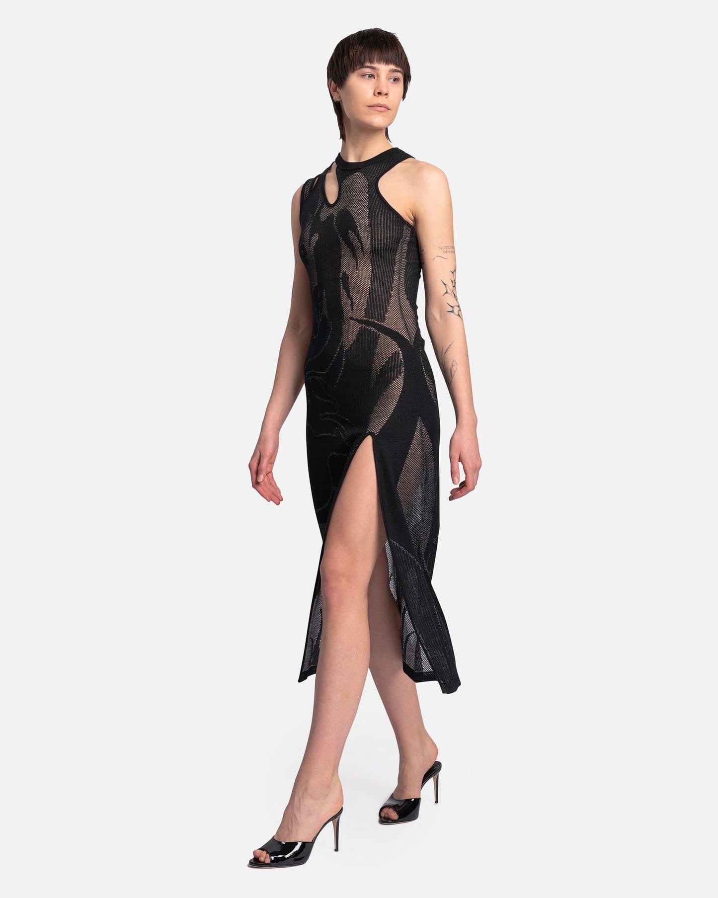 Feng Chen Wang Women Dresses Phoenix Transparent Jacquard Dress in Black