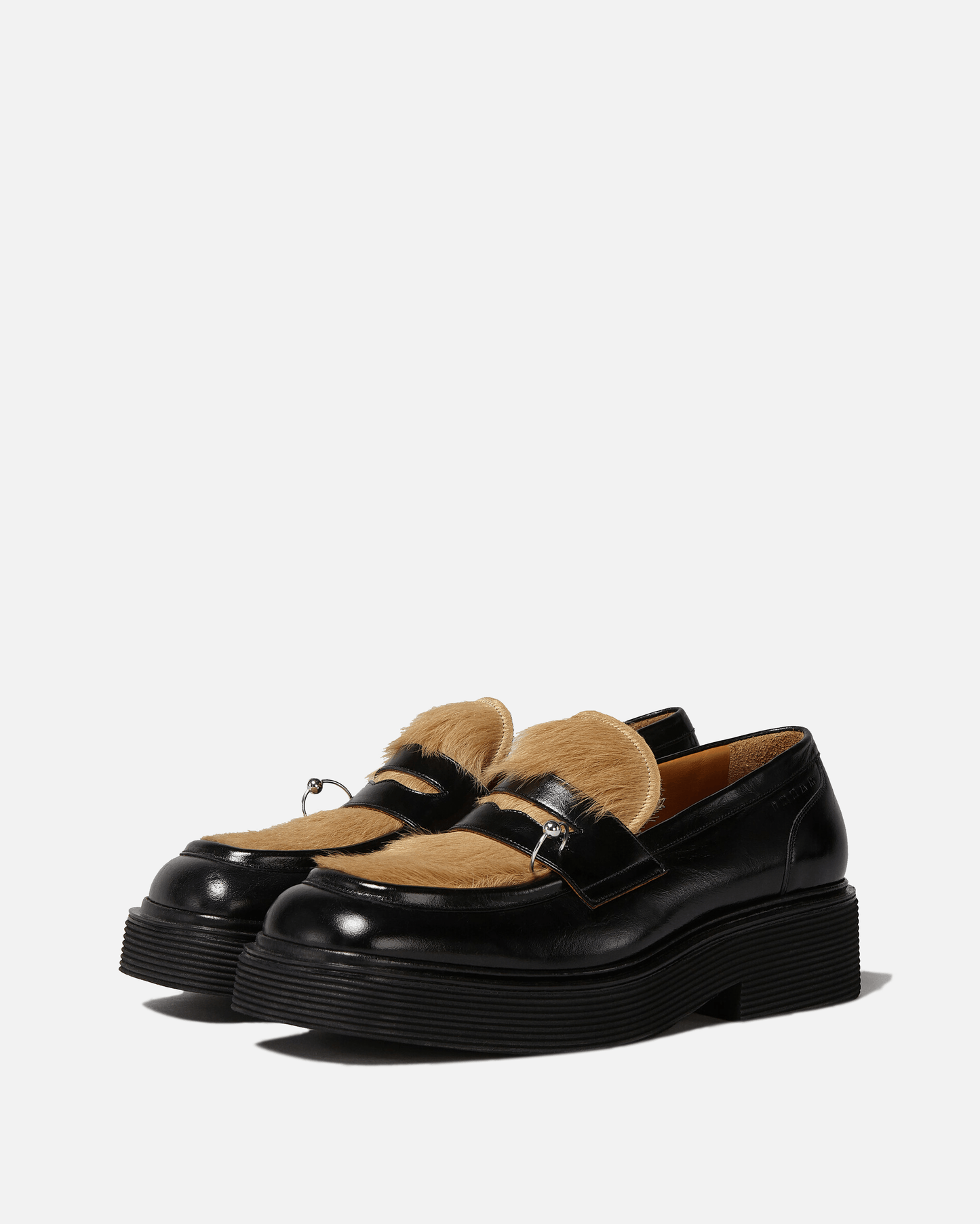 Marni Men's Shoes Pierced Hair Moccasins in Black/Biege