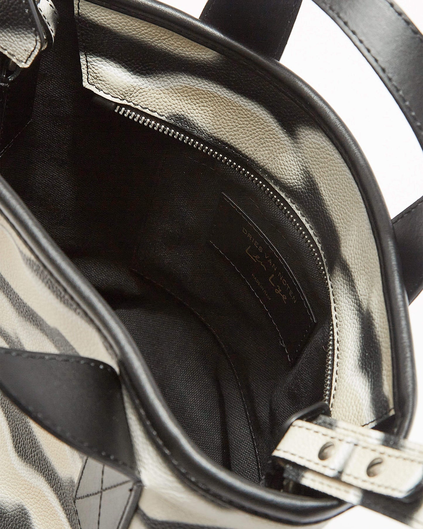 Dries Van Noten Men's Bags Print Leather Zip Tote in White