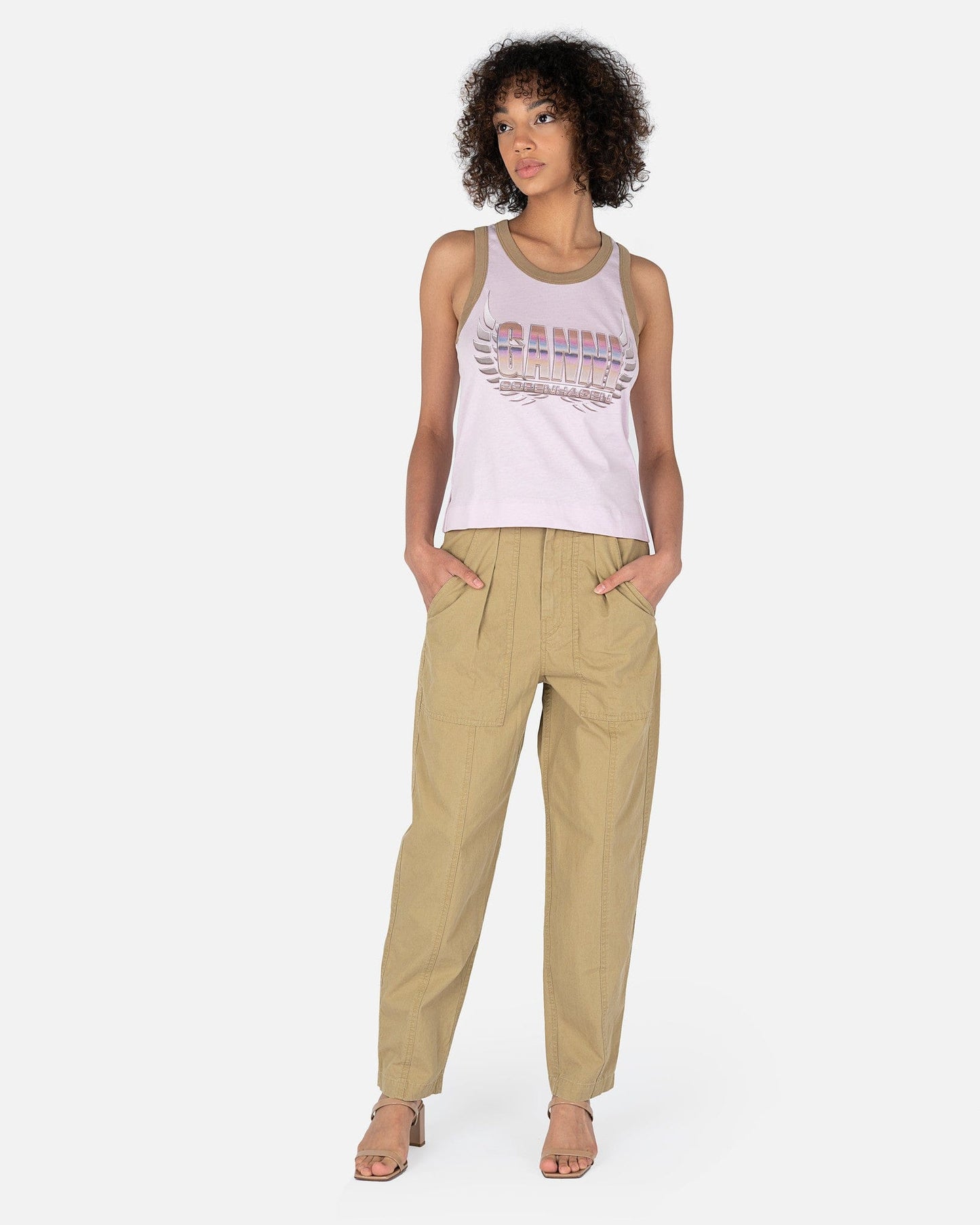 Ganni Women T-Shirts Printed Cotton Jersey in Winsome Orchid