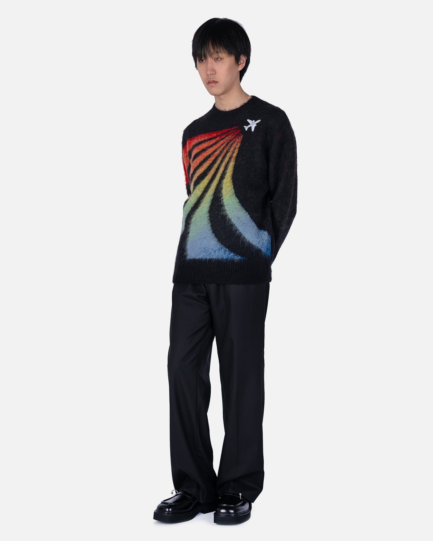 Casablanca Printed Rainbow Mohair Crewneck in Black/Rainbow