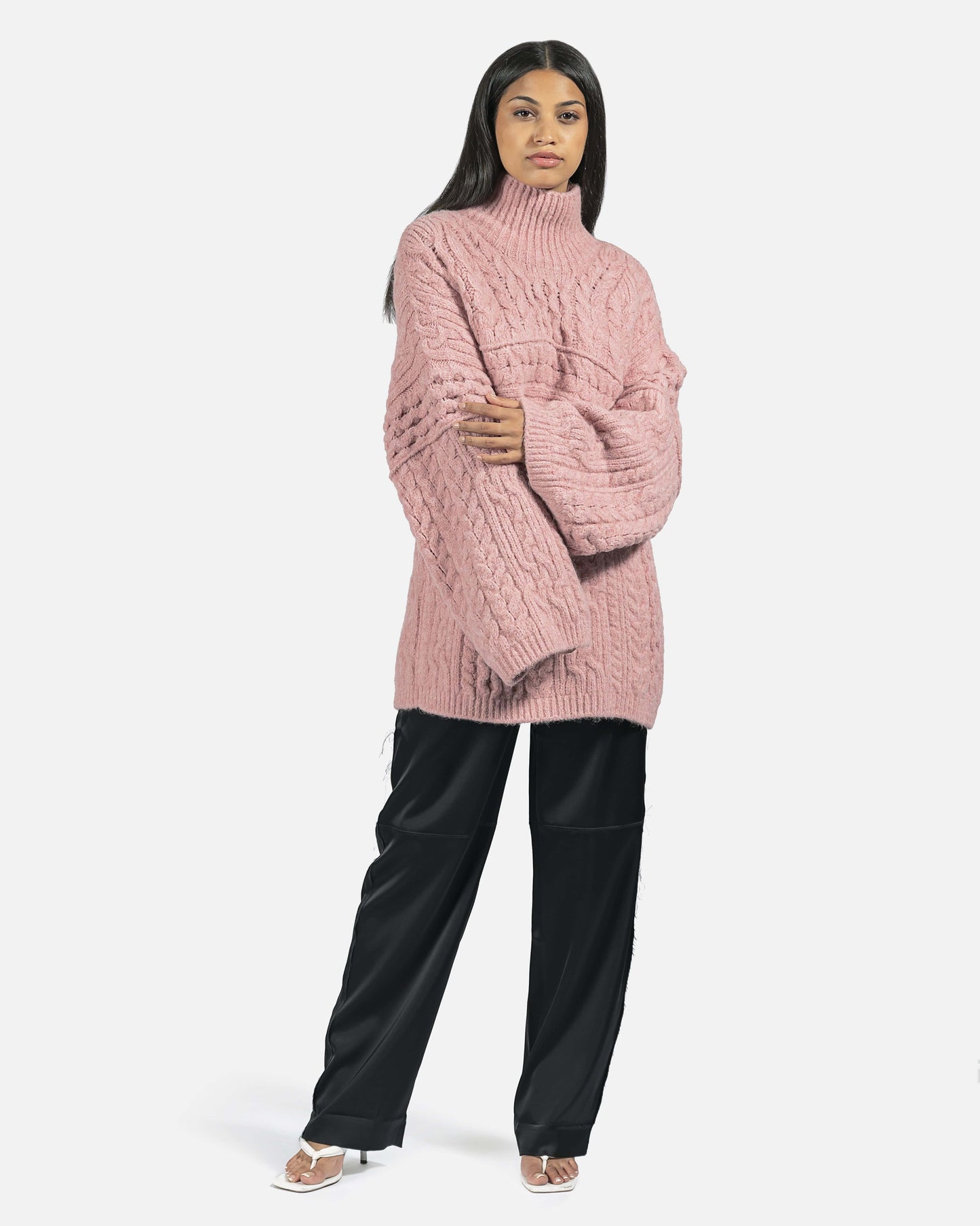 Nanushka Women Tops Raw Cable-Knit Sweater in Pink