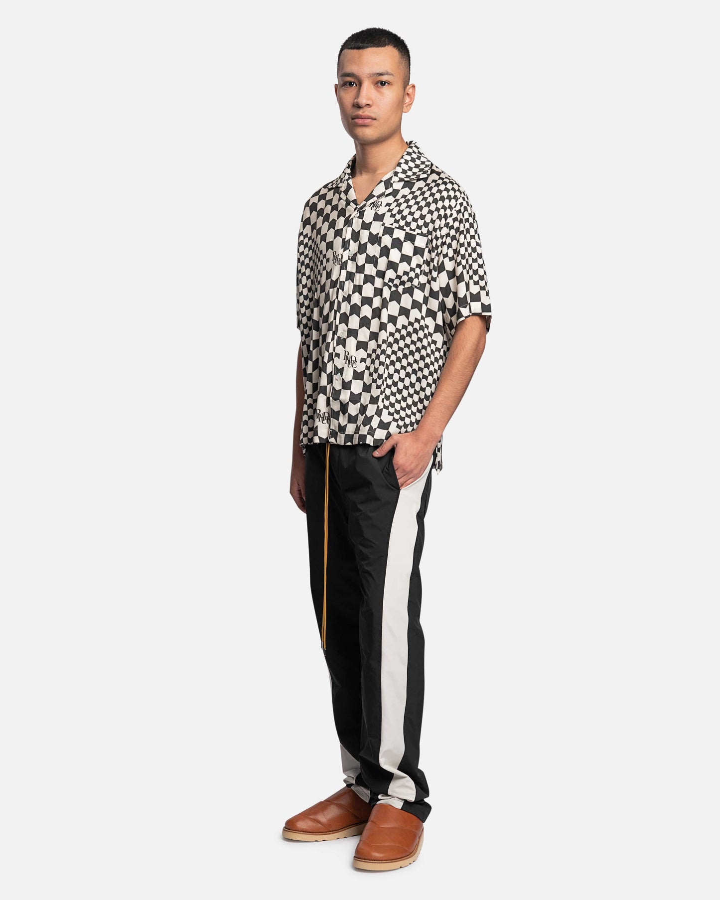 Rhude Men's Shirts Rayon Rhude Checker Button Up in Black/Creme