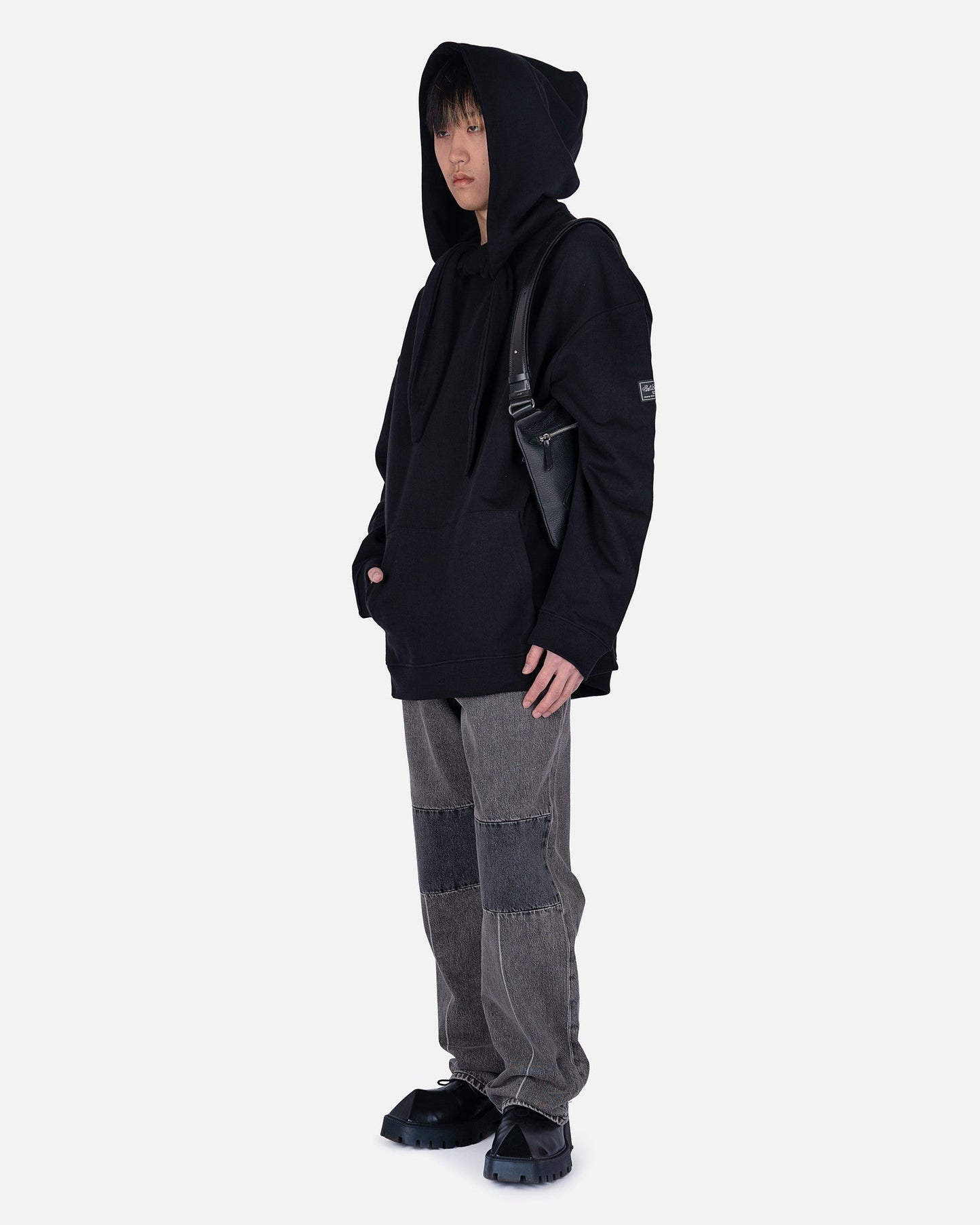 Raf Simons Men's Sweater Regular Fit Hoodie With Knot Hood in Black