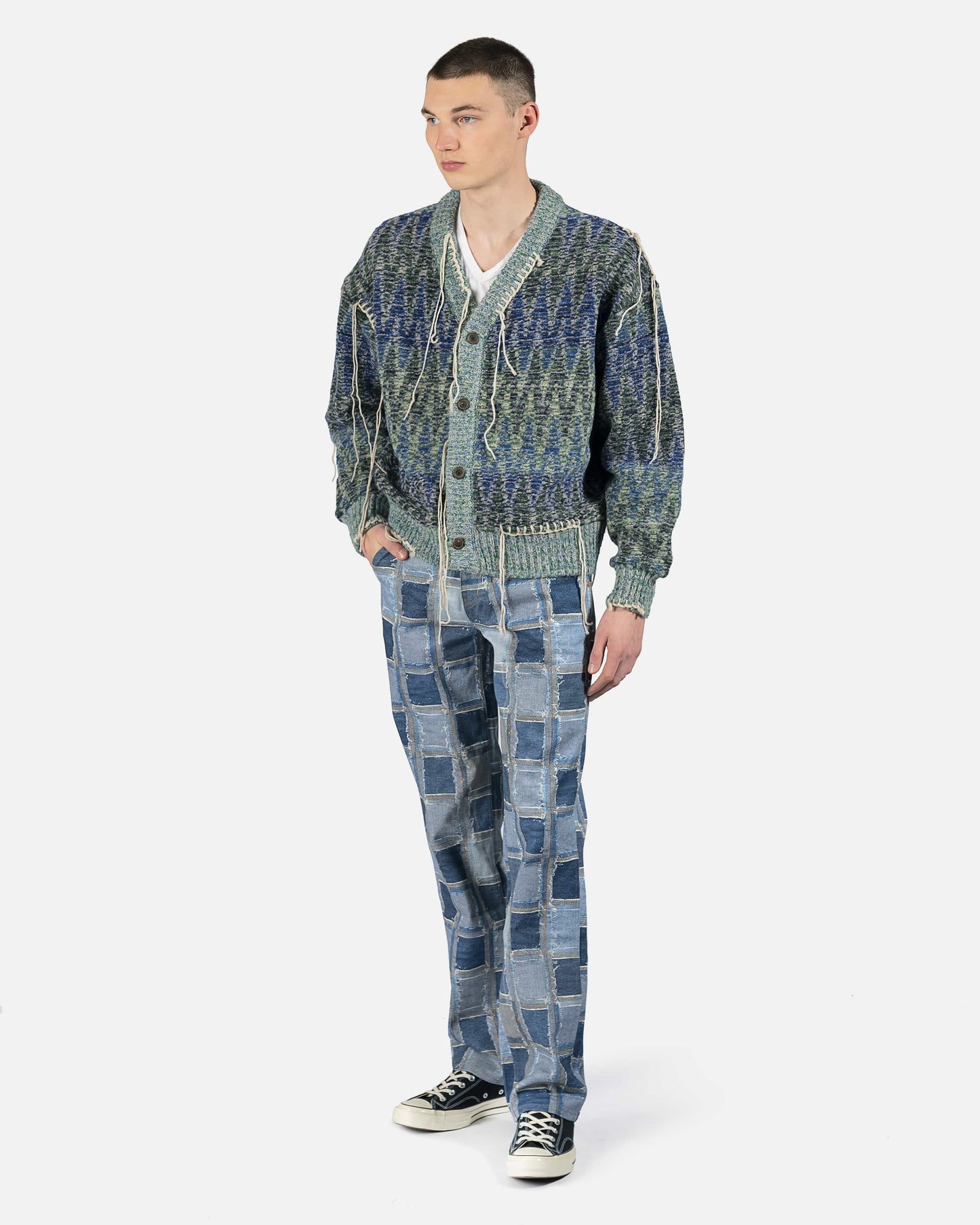 Andersson Bell Rode Patchwork Print Denim Pants in Blue
