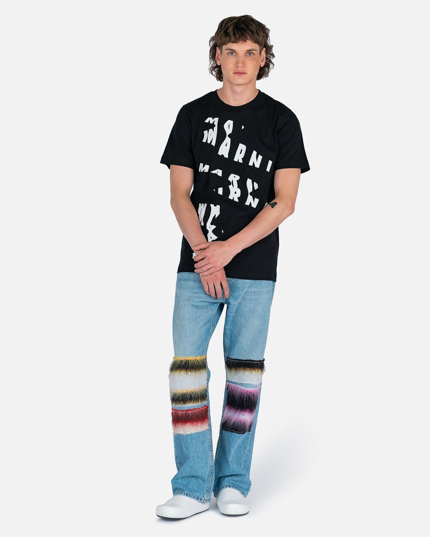 Marni Men's T-Shirts Scanned Logo T-Shirt in Black