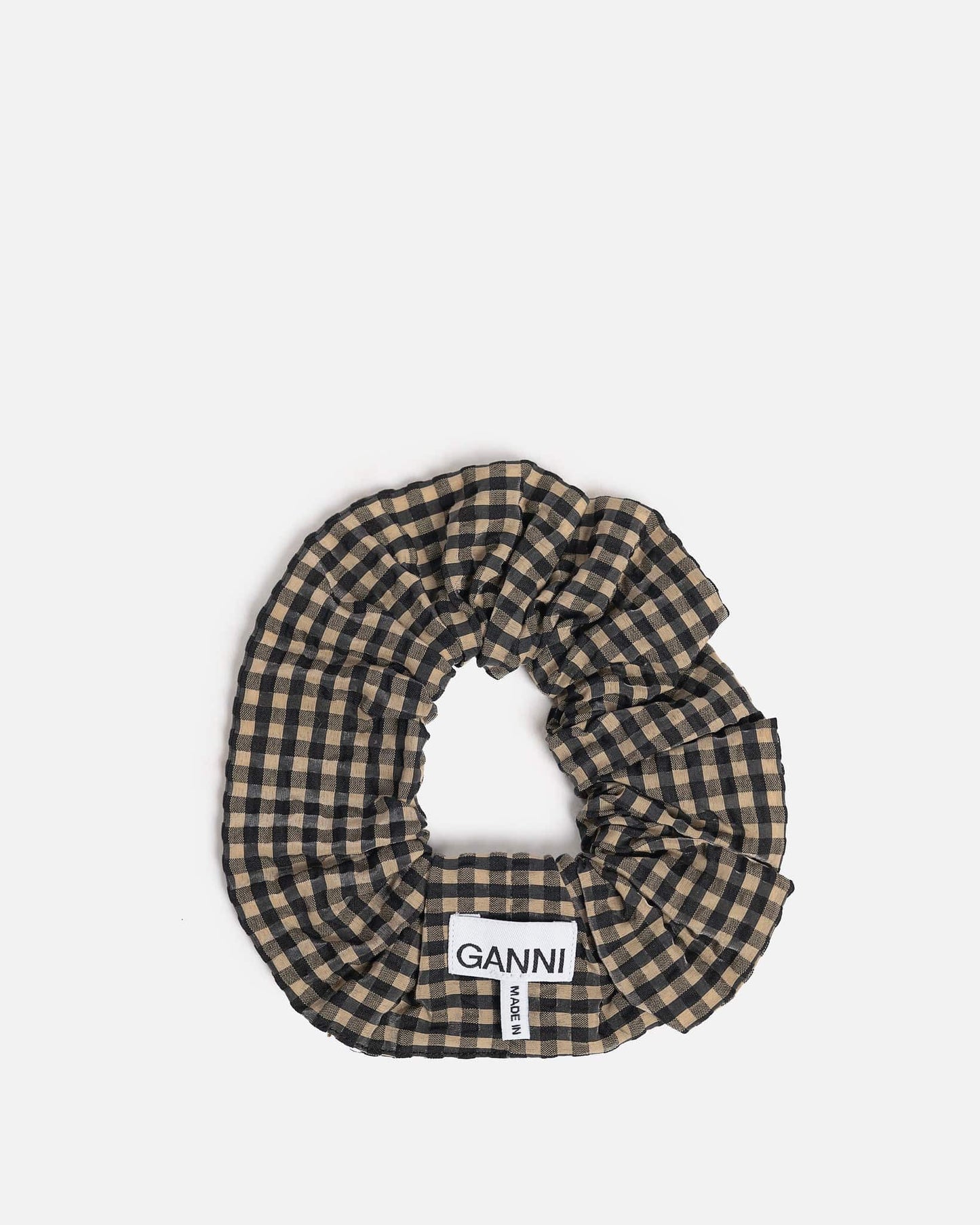 Ganni Seersucker Check Scrunchie in Gingham Starfish