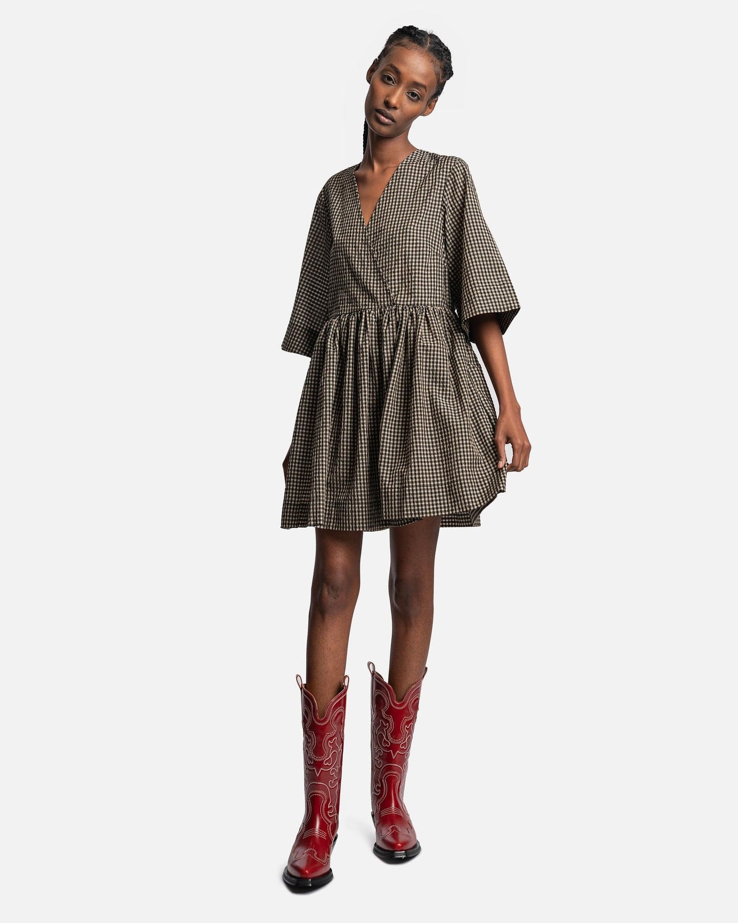 Ganni Women Dresses Seersucker Check Wrap Mini Dress in Gingham Starfish