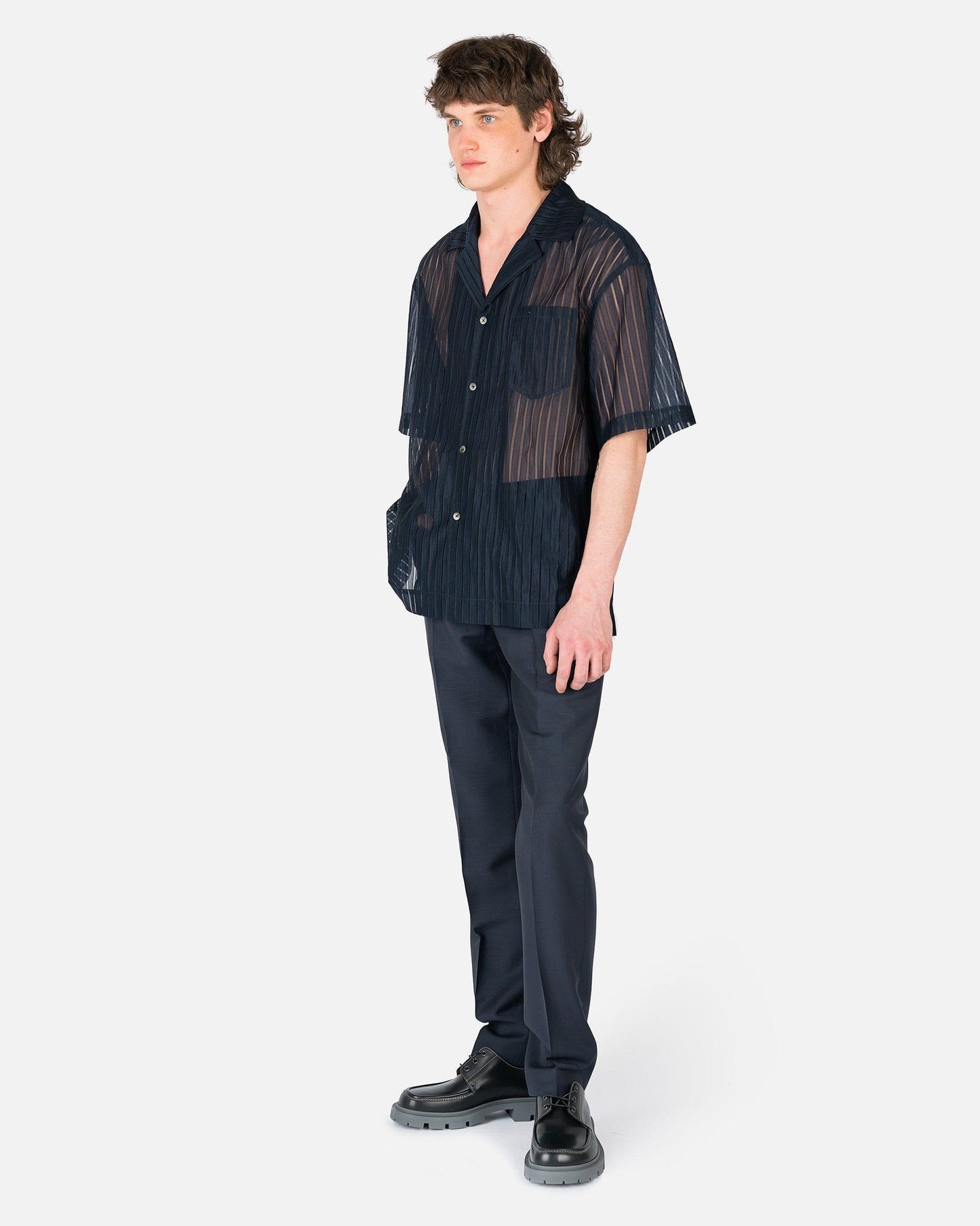 Feng Chen Wang Men's Shirts Semi Transparent Shirt in Navy