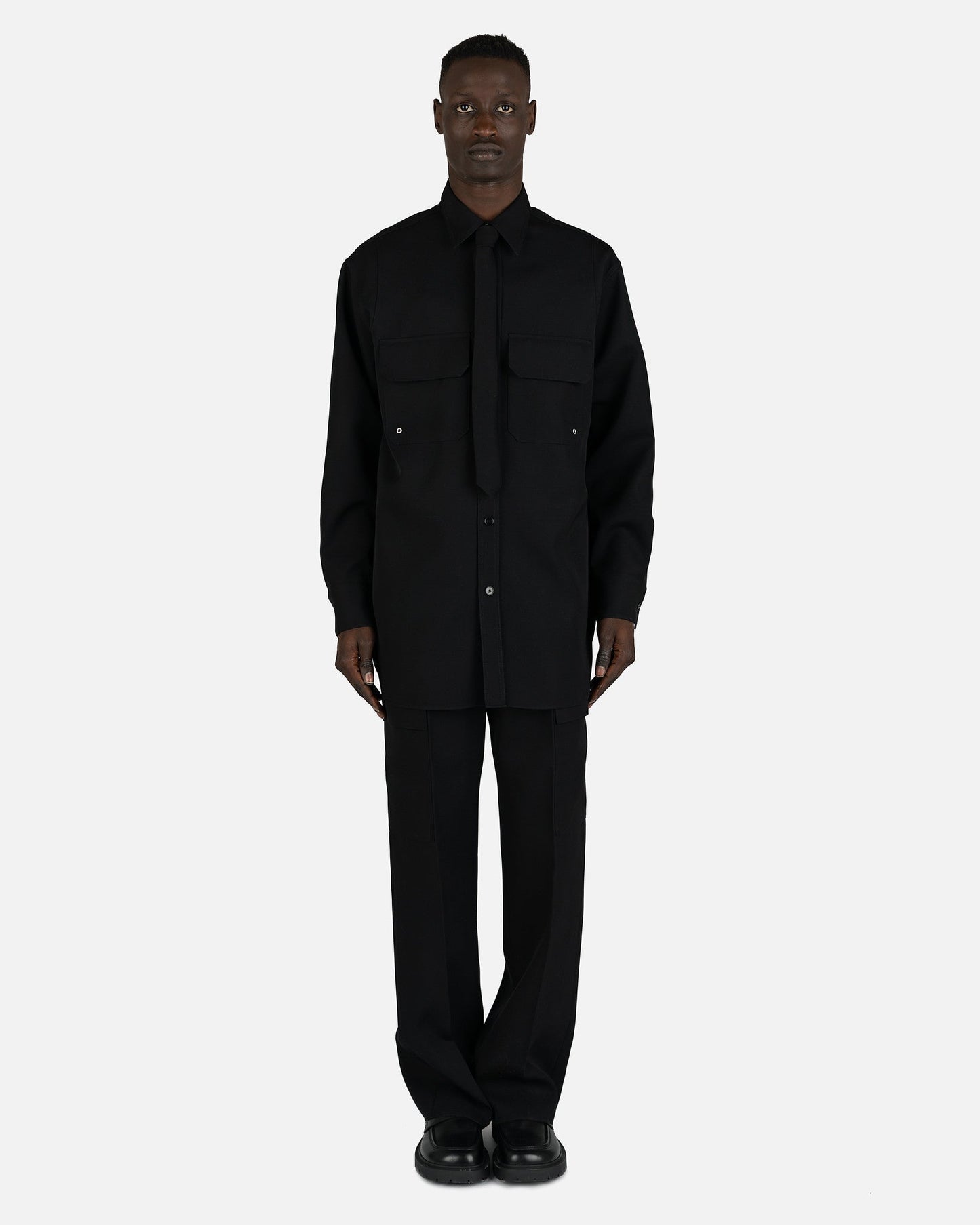 Jil Sander Men's Shirts Sharp Wool Gabardine Shirt in Black