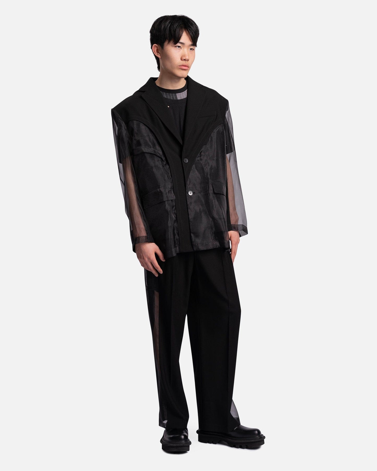 Feng Chen Wang Men's Pants Sheer Panel Trousers in Black