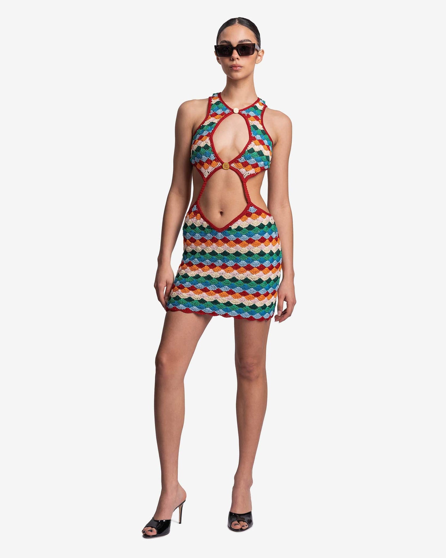 Casablanca Women Dresses Shell Crochet Dress in Rainbow Multi