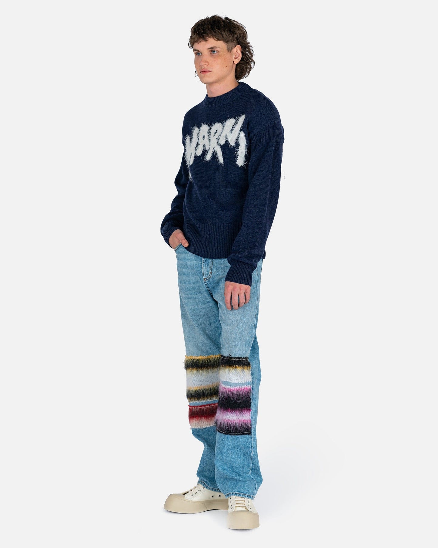 Marni Men's Sweatshirts Shetland Virgin Wool Logo Sweatshirt in Iris