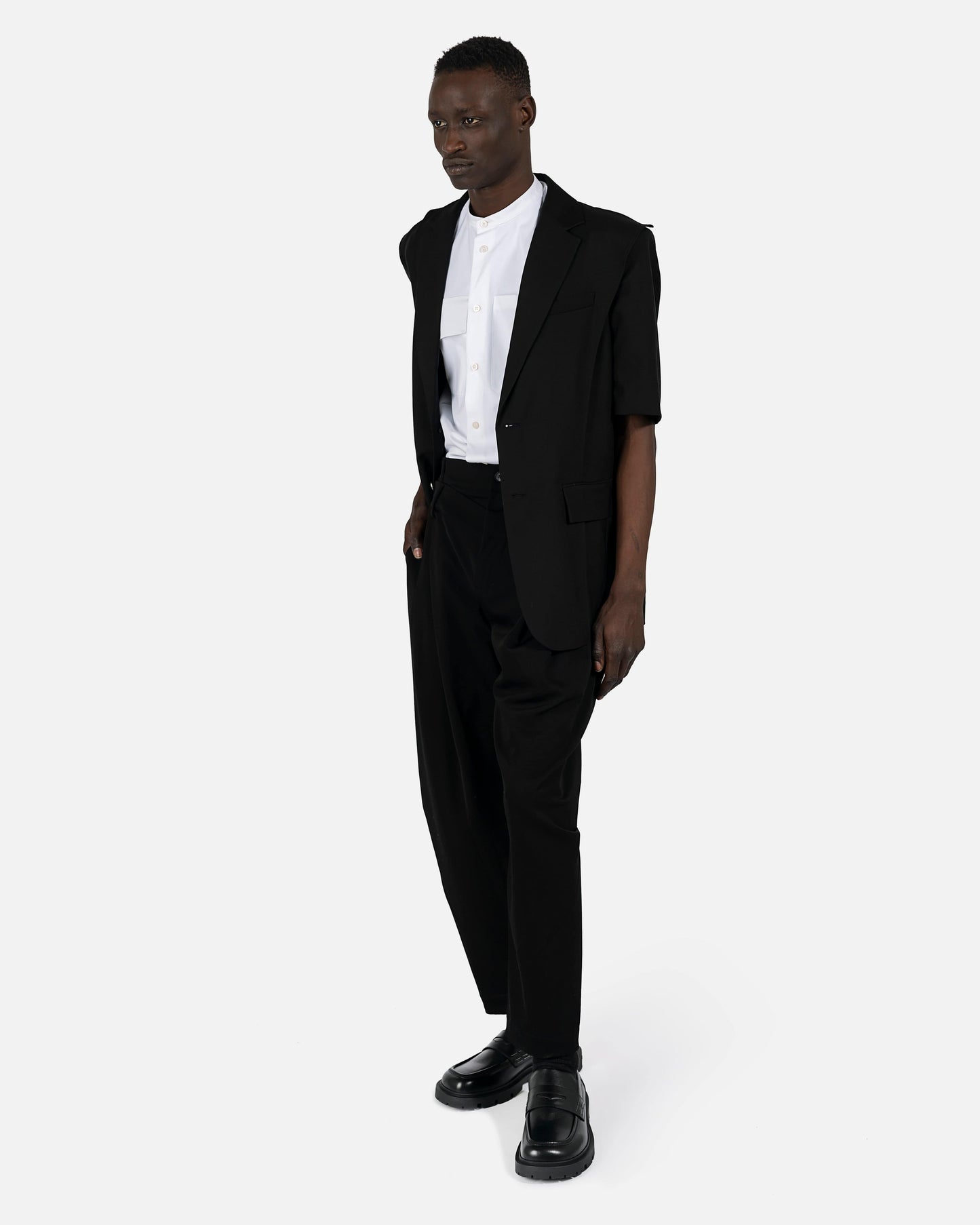 Feng Chen Wang Men's Jackets Short Sleeve Blazer in Black