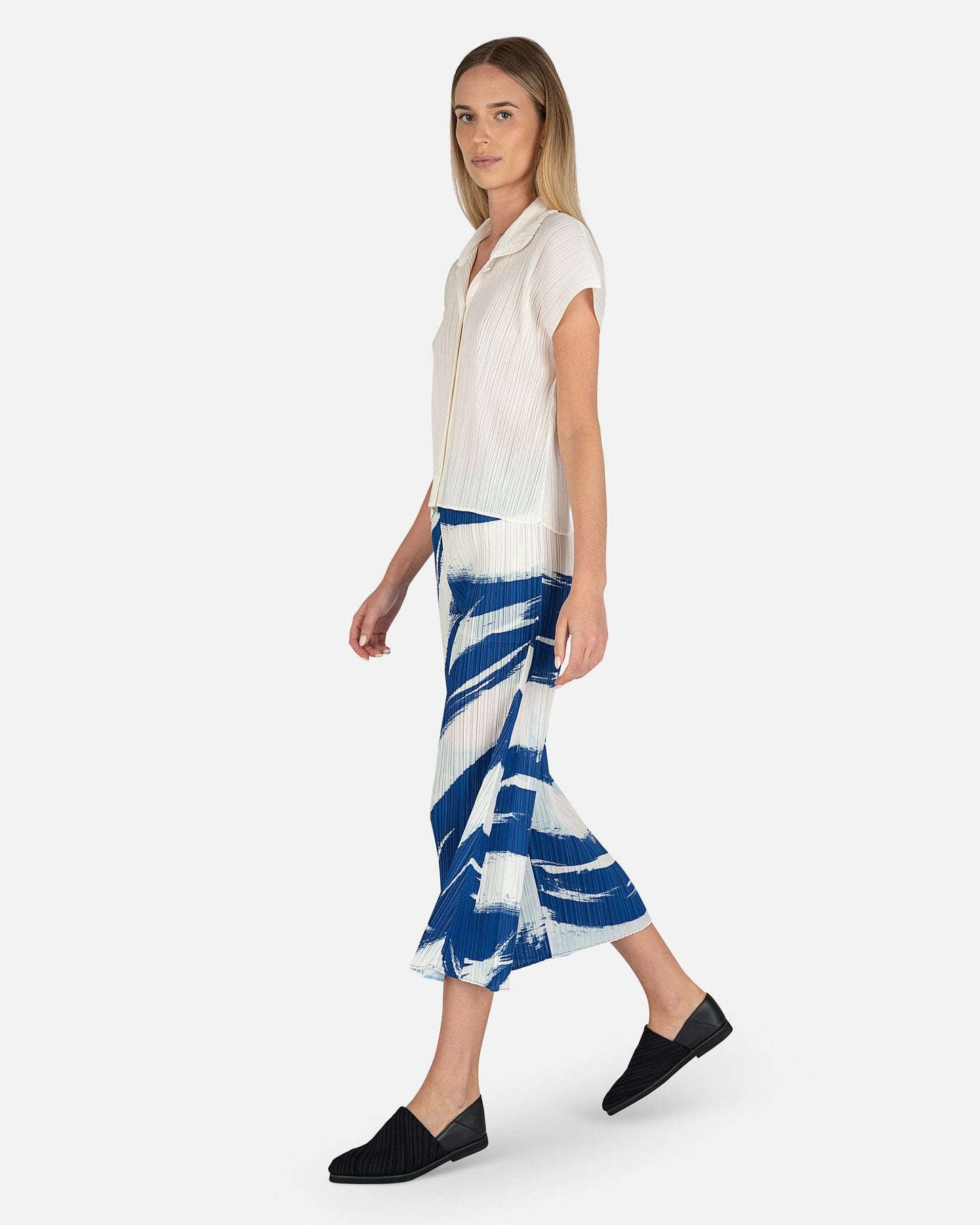 Pleats Please Issey Miyake Women Tops Short Sleeve Pleated Top in Off White