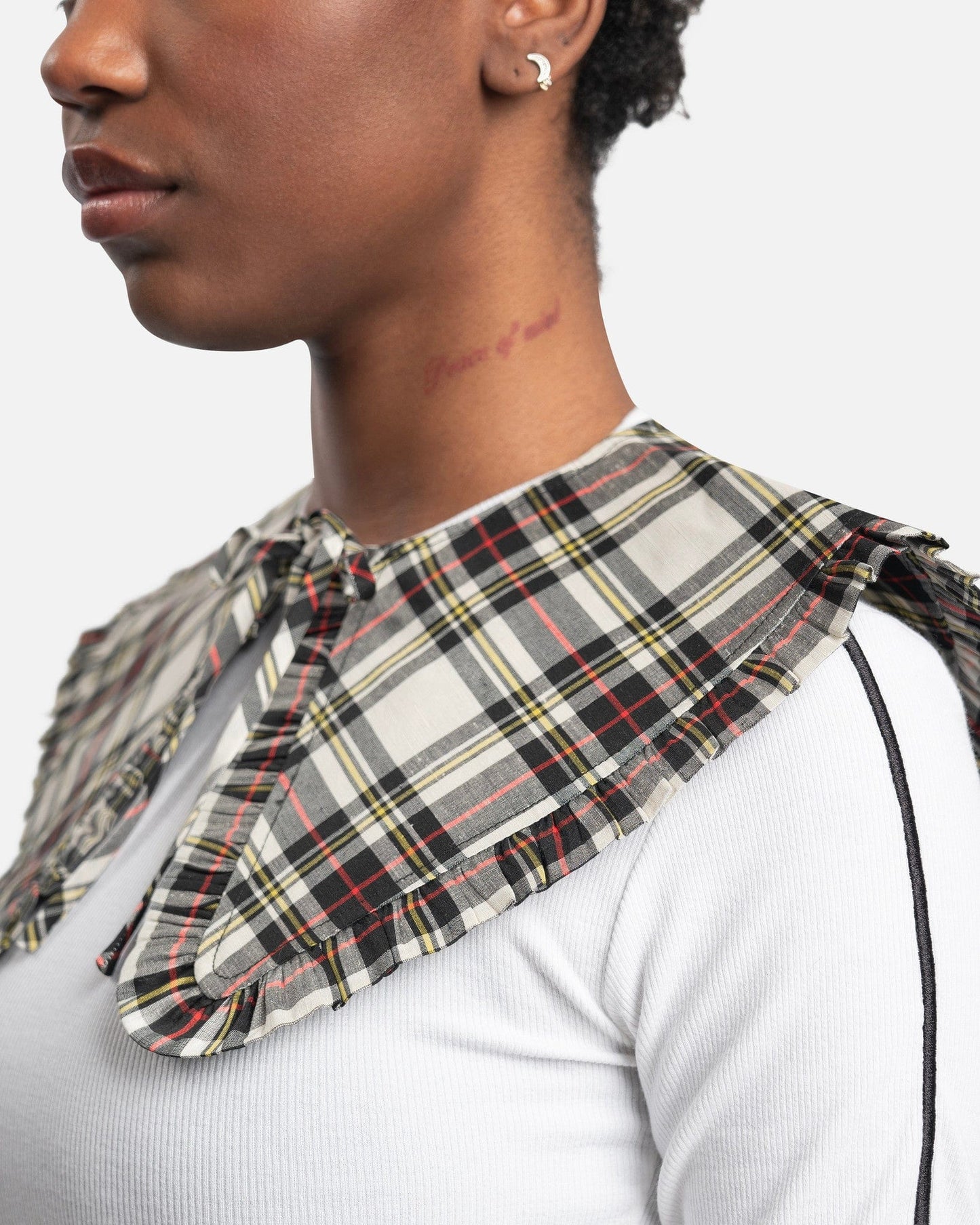 Ganni Scarves Silk Check Frill Collar