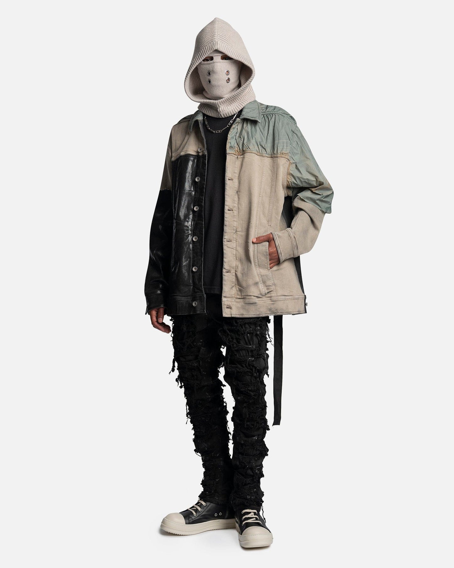 Rick Owens DRKSHDW Men's Jeans Slashed Detroit Cut Denim in Black Foil