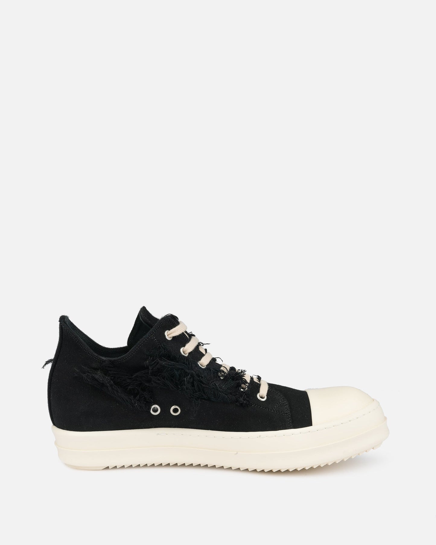 Rick Owens DRKSHDW Men's Sneakers Slashed Low Ramones in Black/Milk