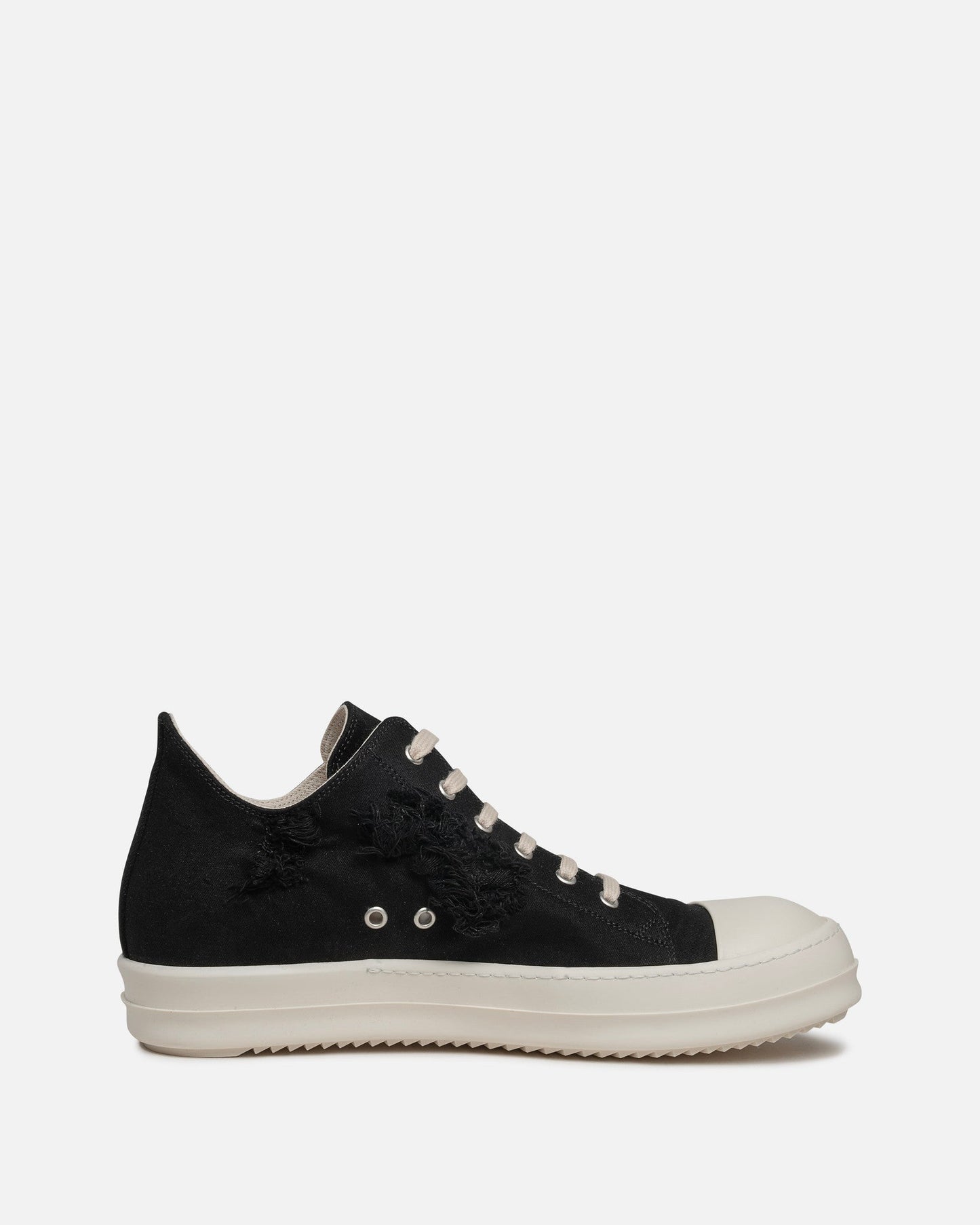 Rick Owens DRKSHDW Men's Sneakers Slashed Low Ramones in Black/Milk