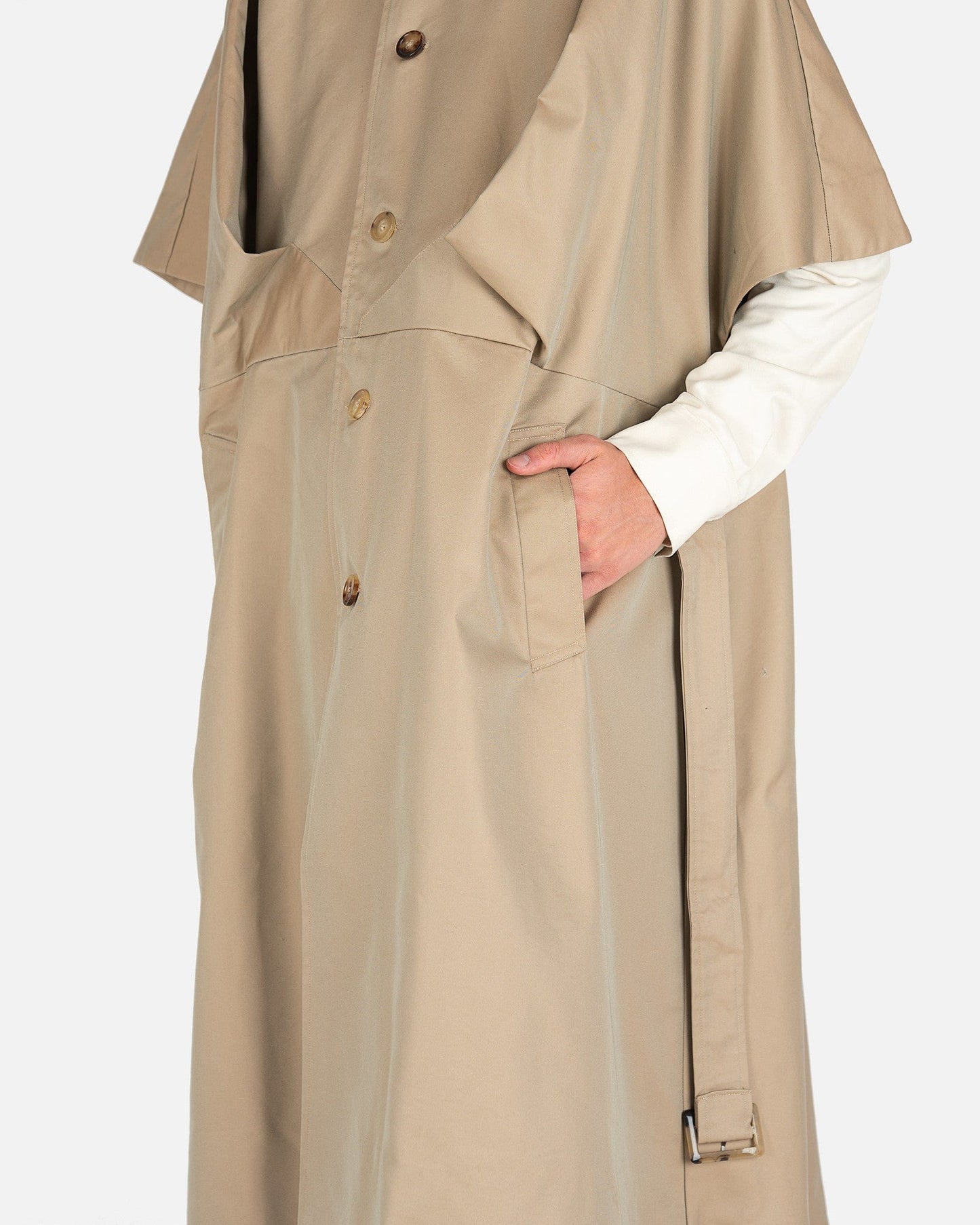 Feng Chen Wang Men's Coat Sleeveless Trench Coat in Khaki