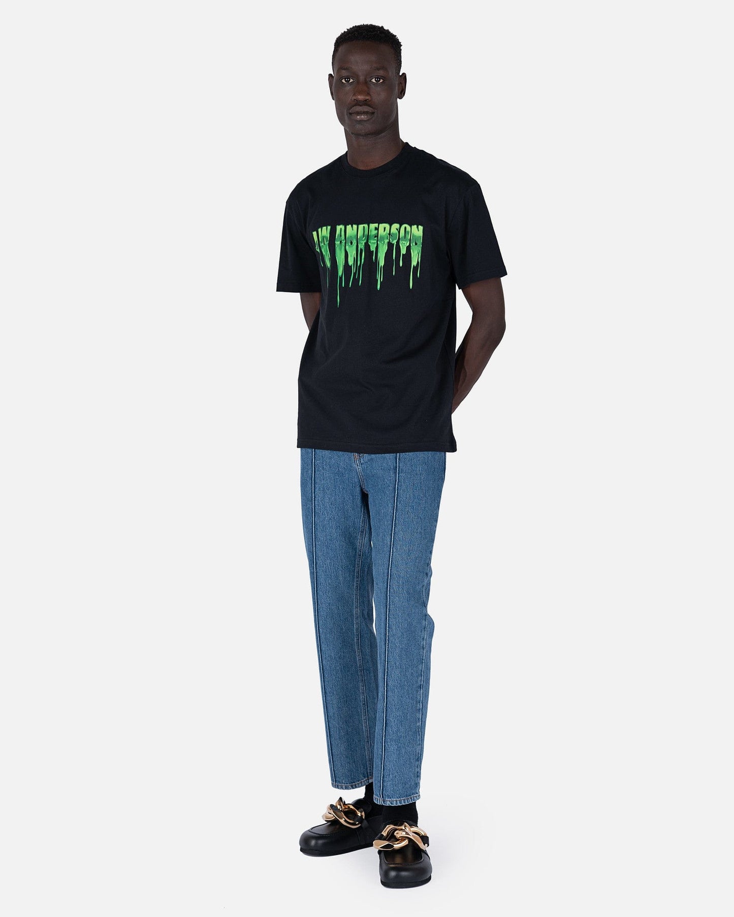 JW Anderson Men's T-Shirts Slime Logo Classic T-Shirt in Black/Green