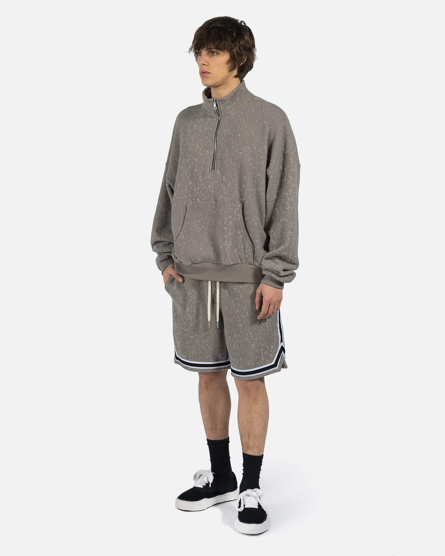 John Elliott Men's Sweatshirts Spec Wool Zip Pullover in Moss Grey