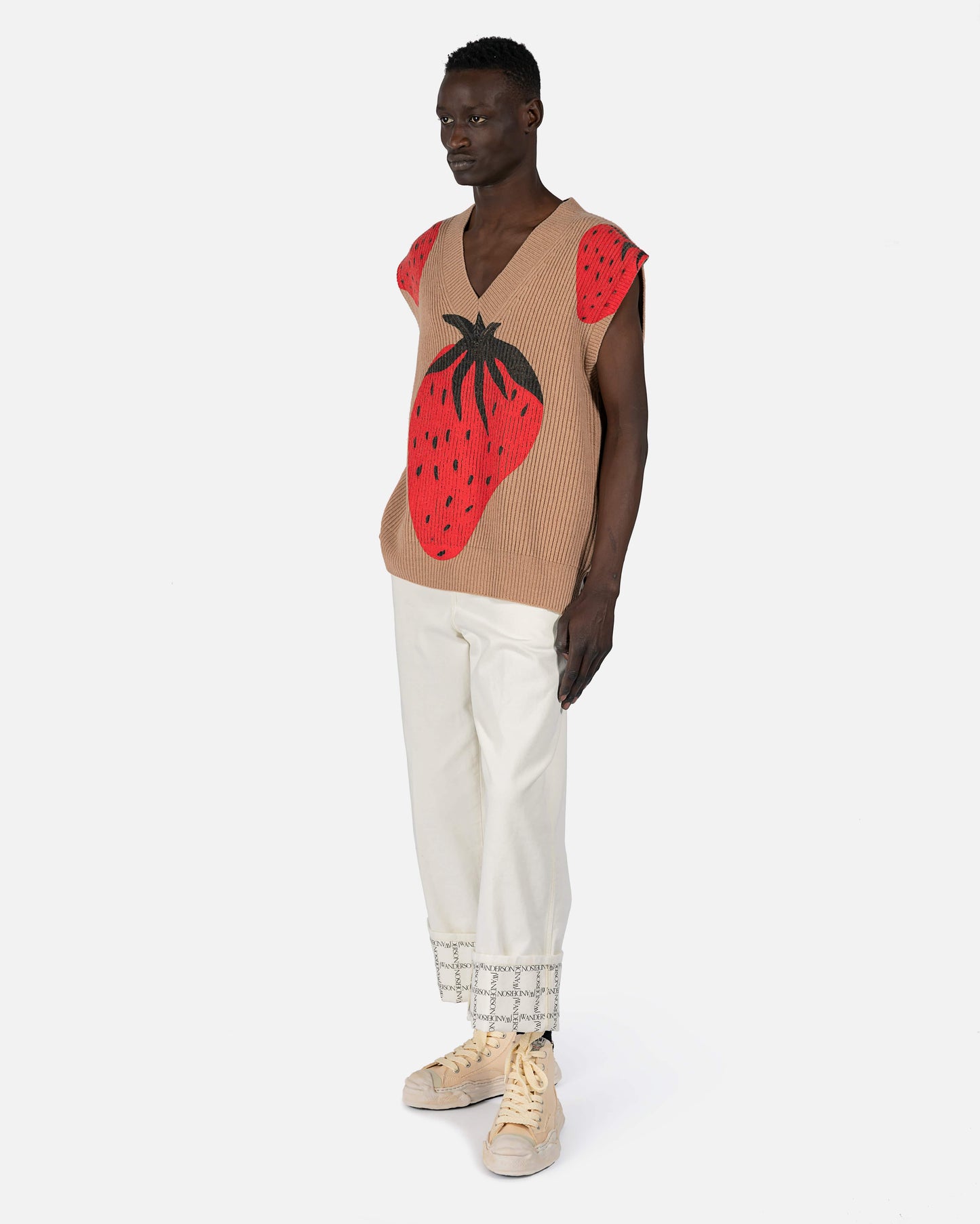 JW Anderson mens sweater Strawberry V-Neck Vest in Brown