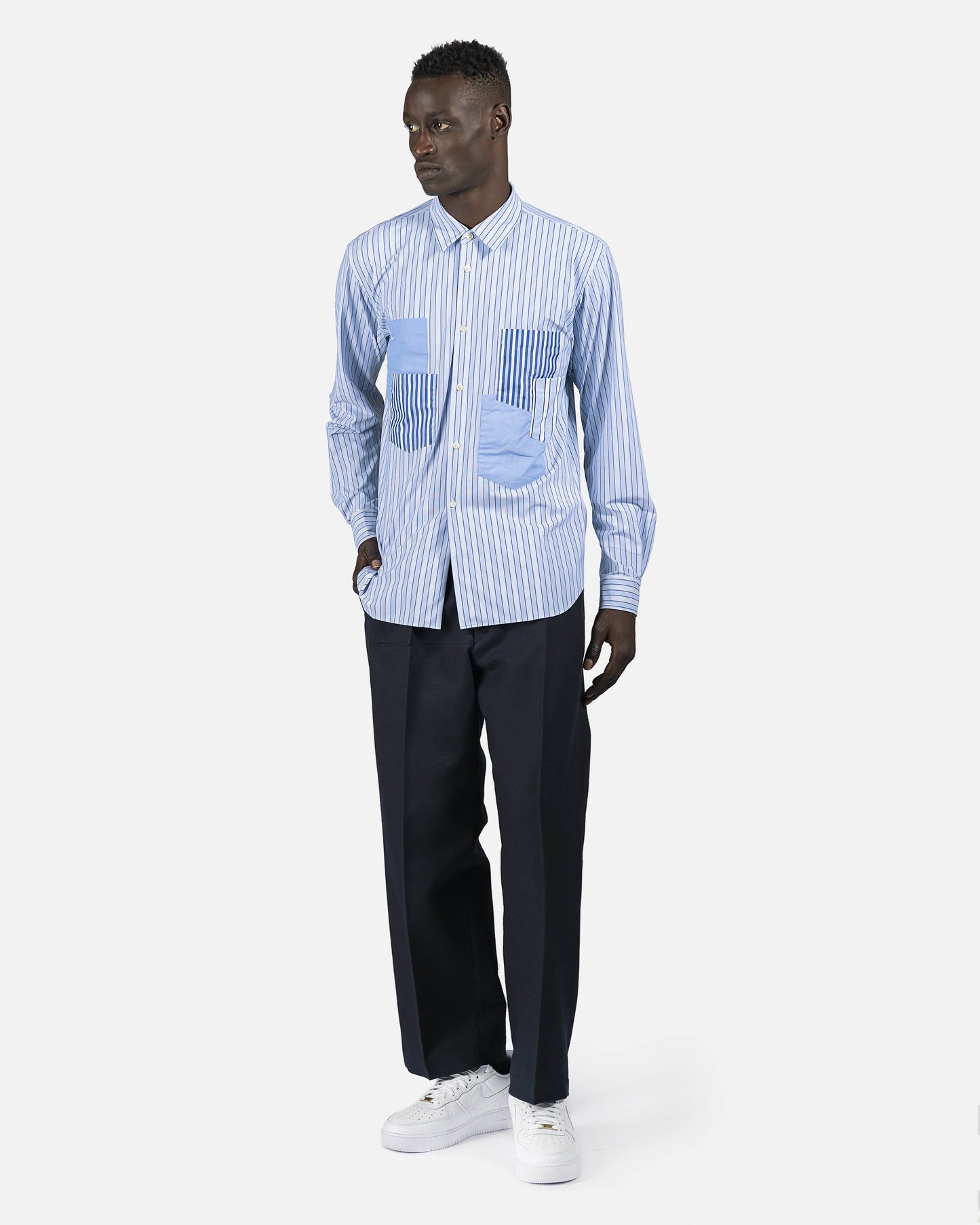 Comme des Garcons Homme Deux Men's Shirts Striped Buttton-Up in Blue